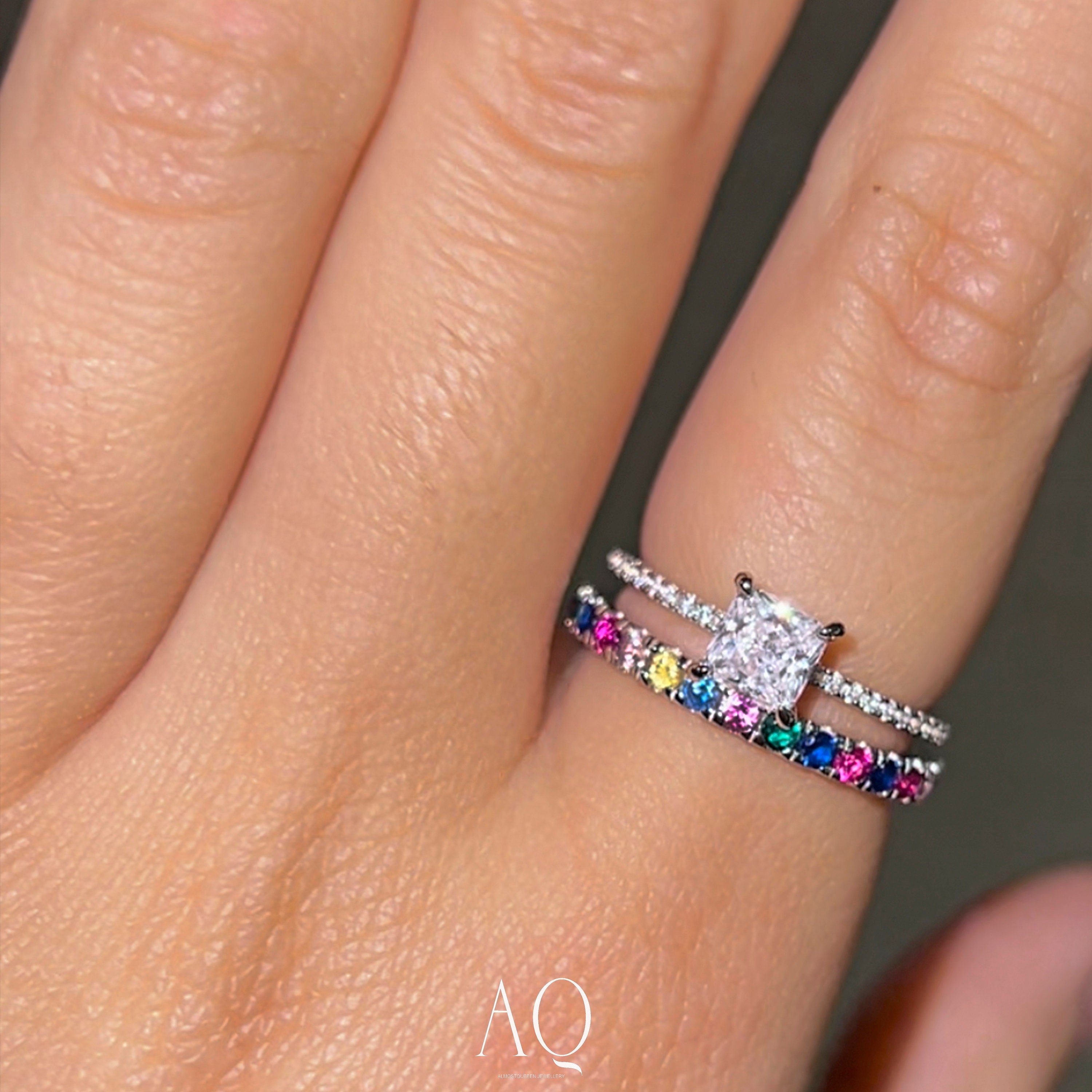 Charming Ring. Rhodium-plated Sterling Silver 925 Ring + Vibrant High Carbon Diamonds.
