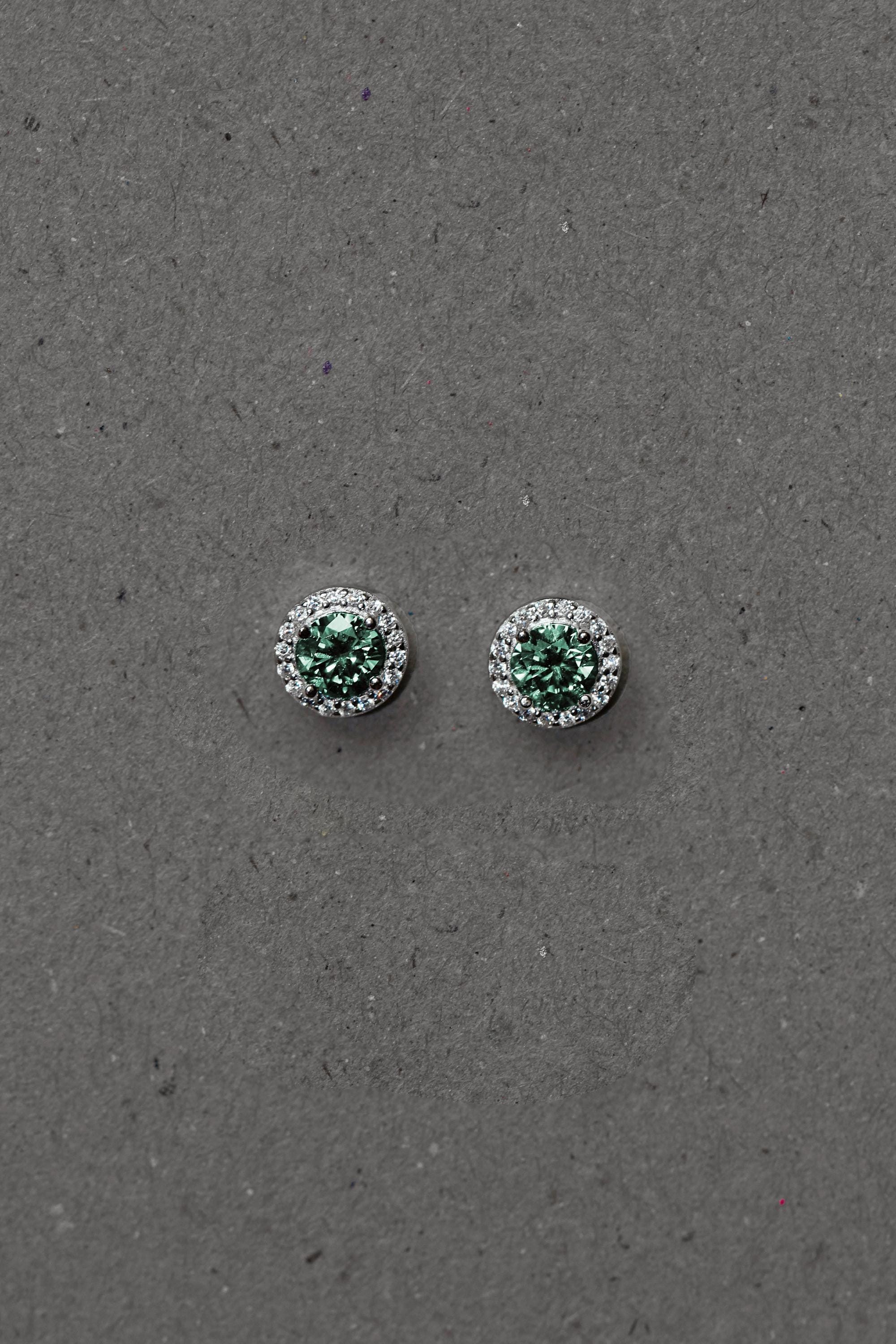 Elegant Moissanite Pine Green Stud Earrings. Rhodium Plated Sterling Silver 925.