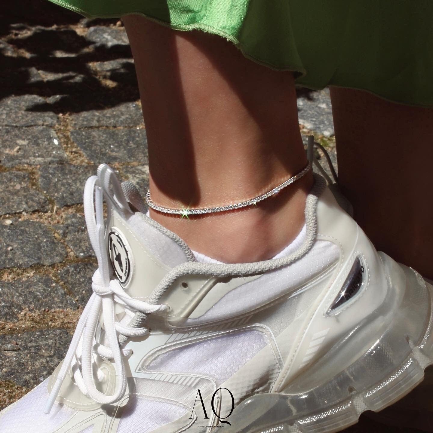 Sterling Silver Tennis Anklet: High Carbon Diamonds, Adjustable.