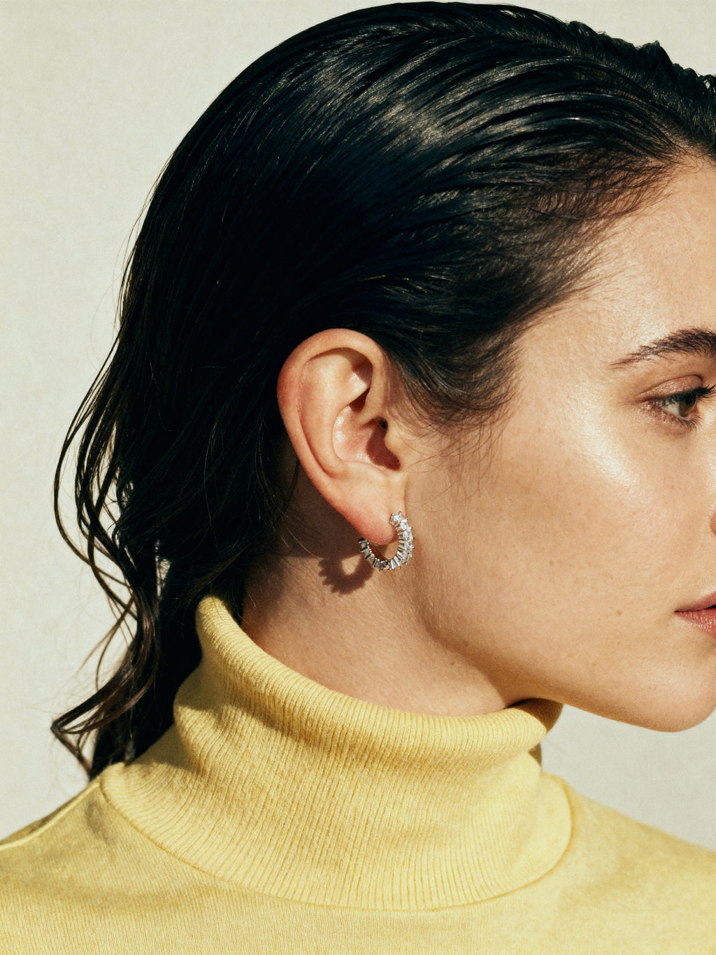 Mini Hoop Earrings: Rhodium-plated Sterling Silver 925 + High Carbon Diamonds