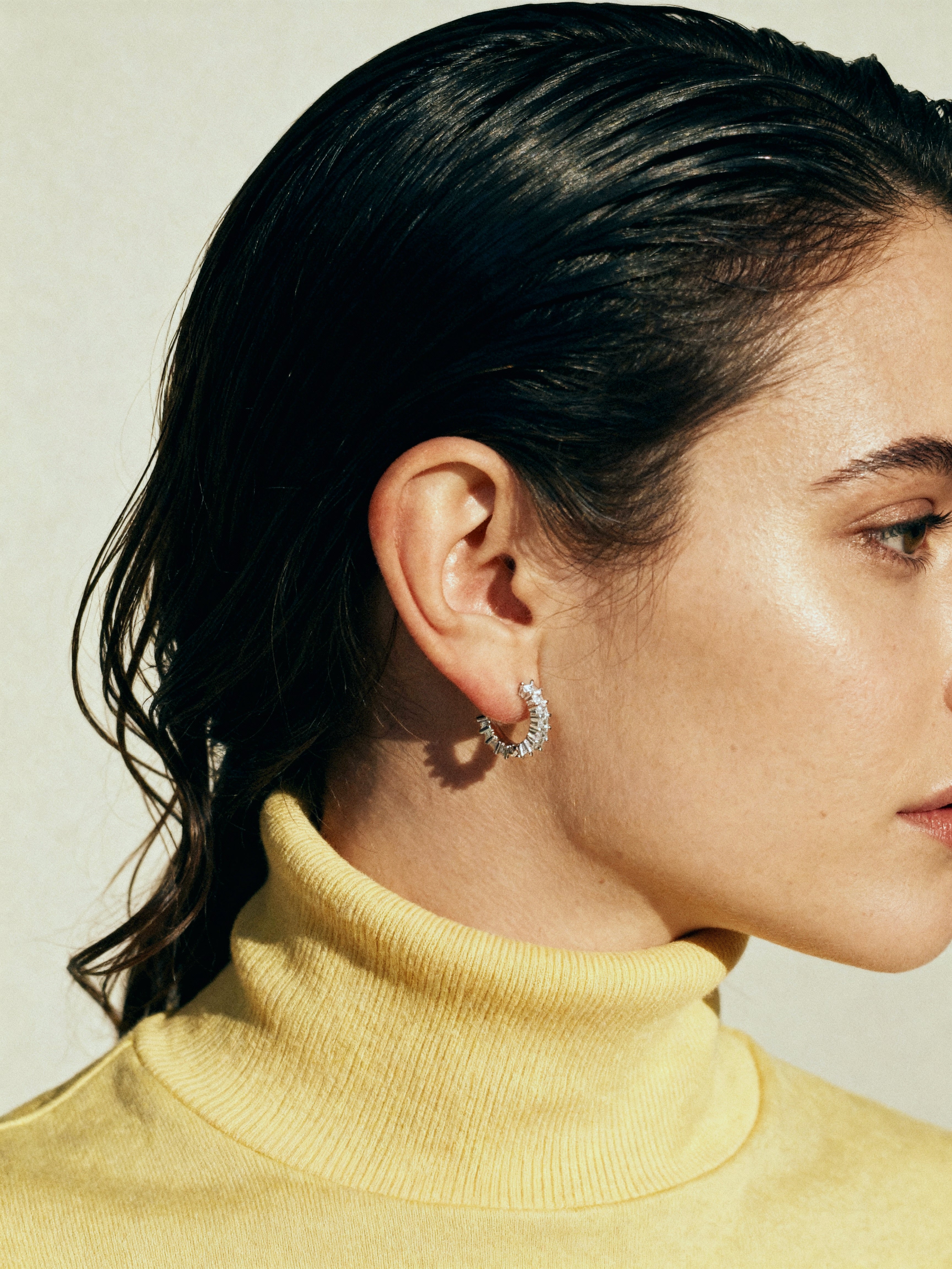 Mini Hoop Earrings: Rhodium-plated Sterling Silver 925 + High Carbon Diamonds