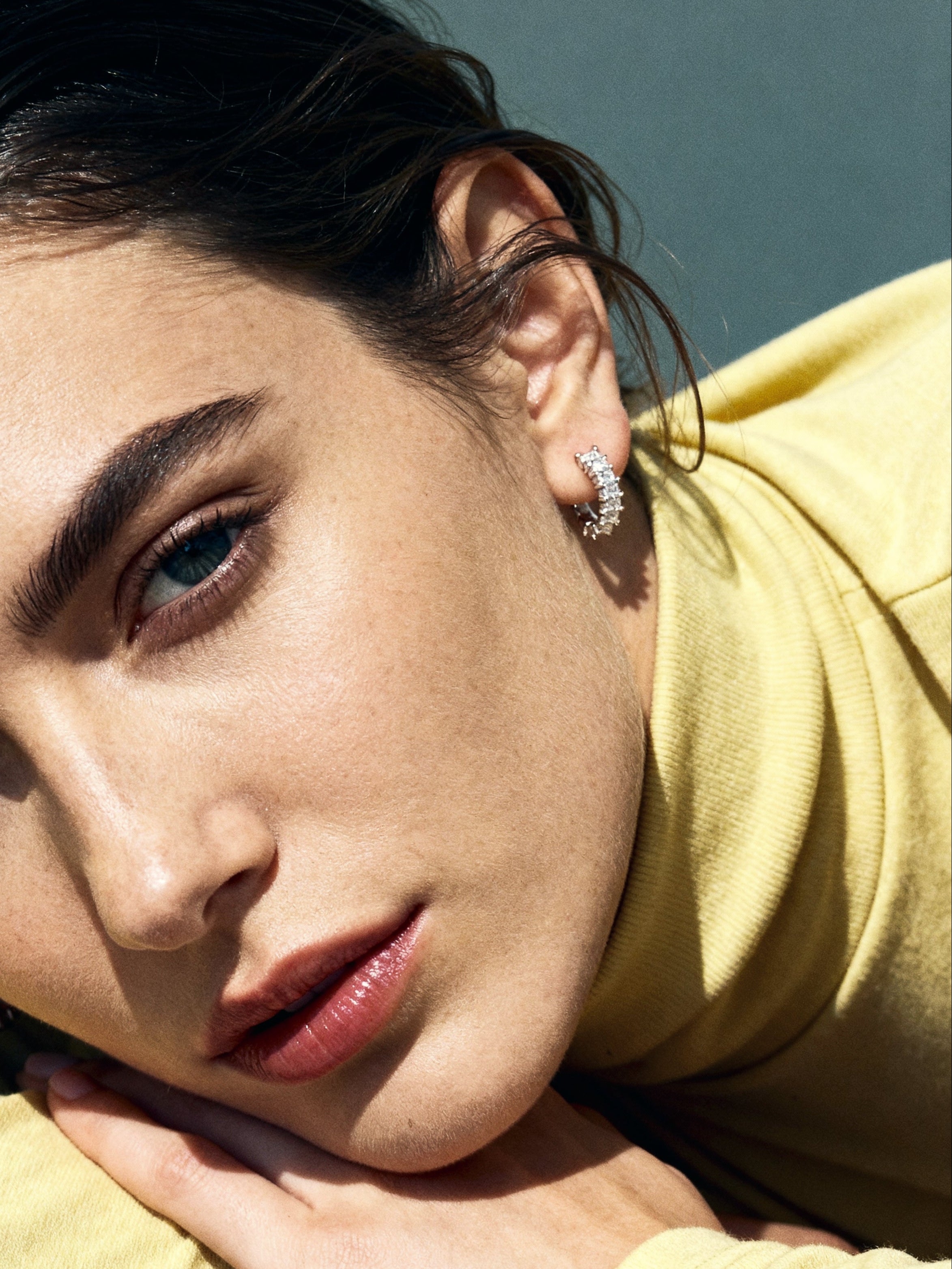 Mini Hoop Earrings: Rhodium-plated Sterling Silver 925 + High Carbon Diamonds
