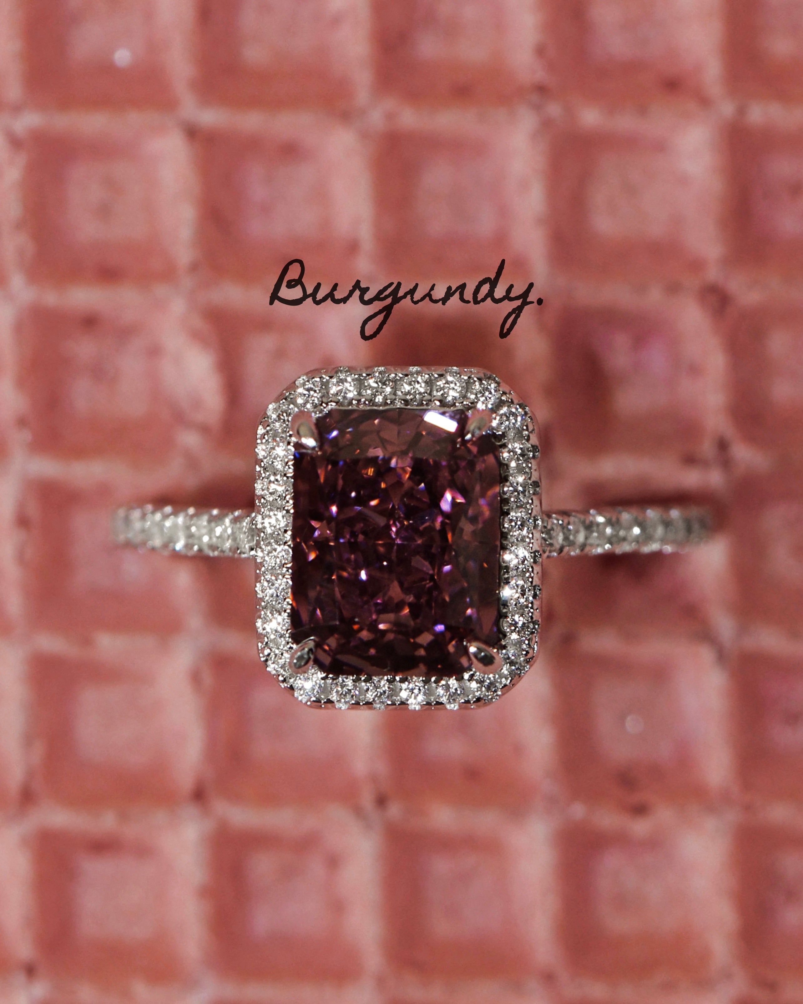 Burgundy Gorgeous Ring. Rhodium-silver 925 + high carbon diamonds.