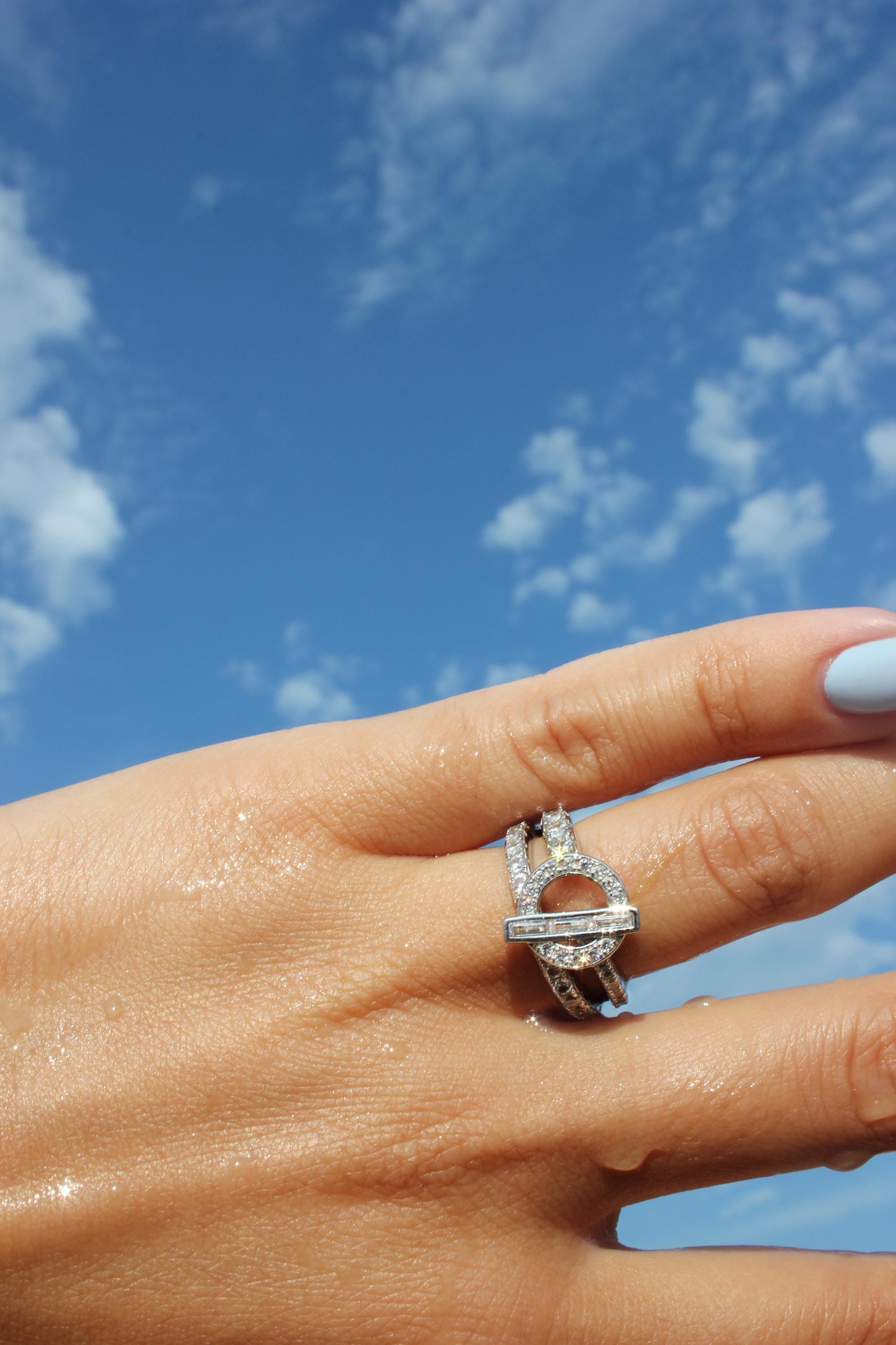 Dainty Rhodium-plated Sterling Silver Ring with High Carbon Diamonds.