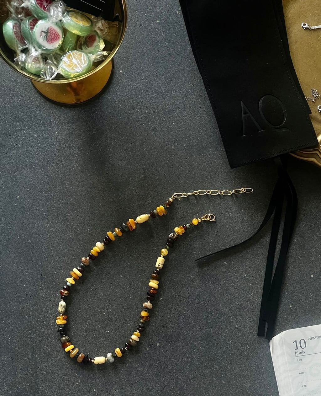 Vintage Amber Double Bracelet: Raw Garnet & Jade.