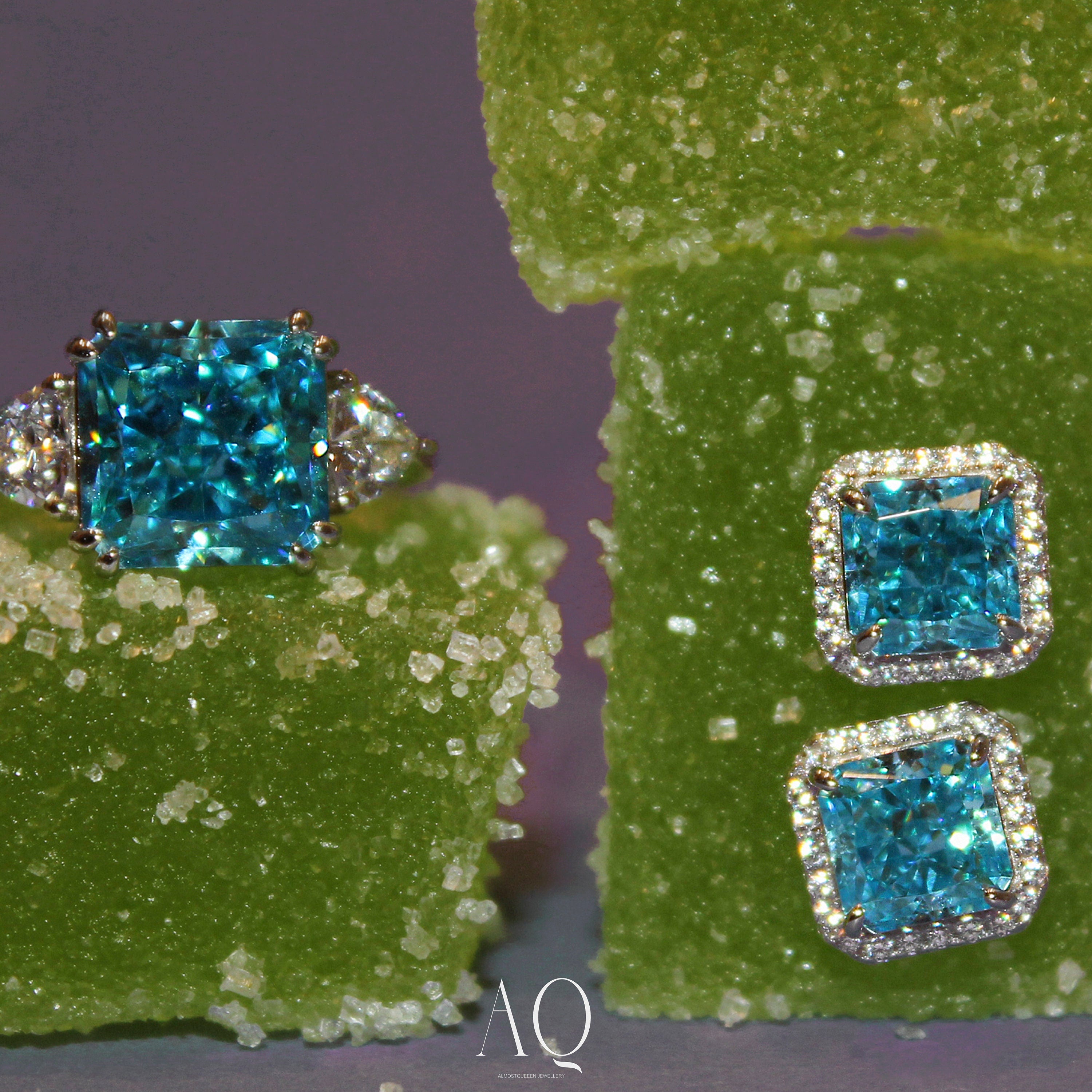 Sky Blue Gorgeous Earrings. High Carbon Diamond Earrings + Rhodium-plated Sterling Silver 925