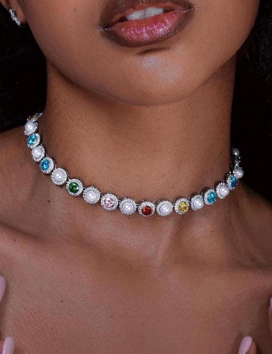 Joyful Bubbles Choker. Rhodium-plated Sterling Silver 925 + High Carbon Diamonds.