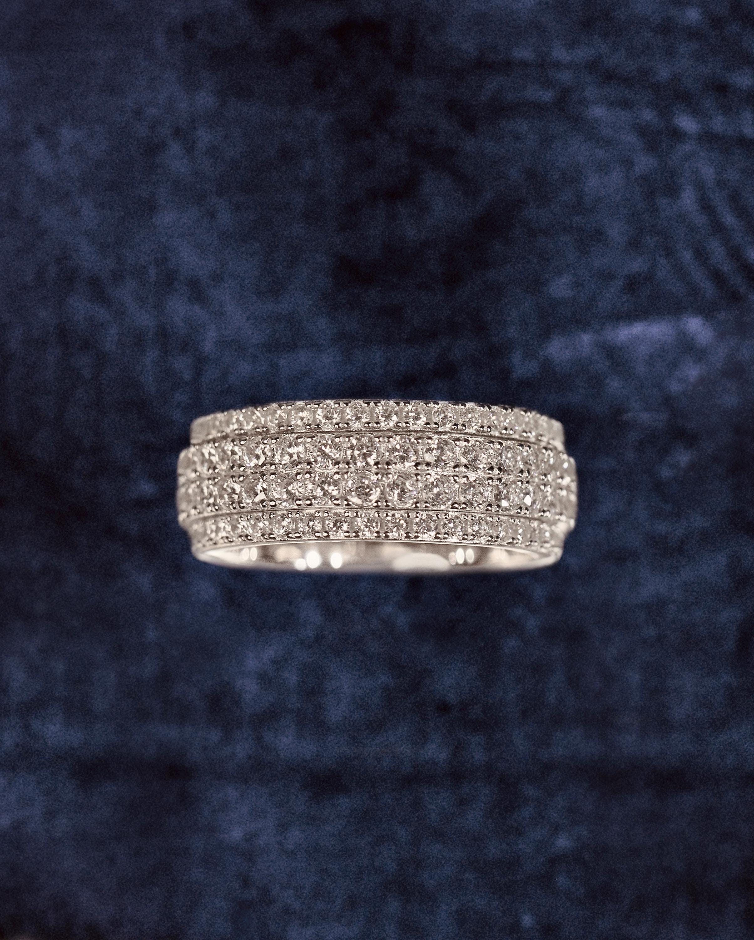 Spinning Diamond Ring. Fidget Band. Rhodium-Plated Sterling Silver + High Carbon Diamonds.