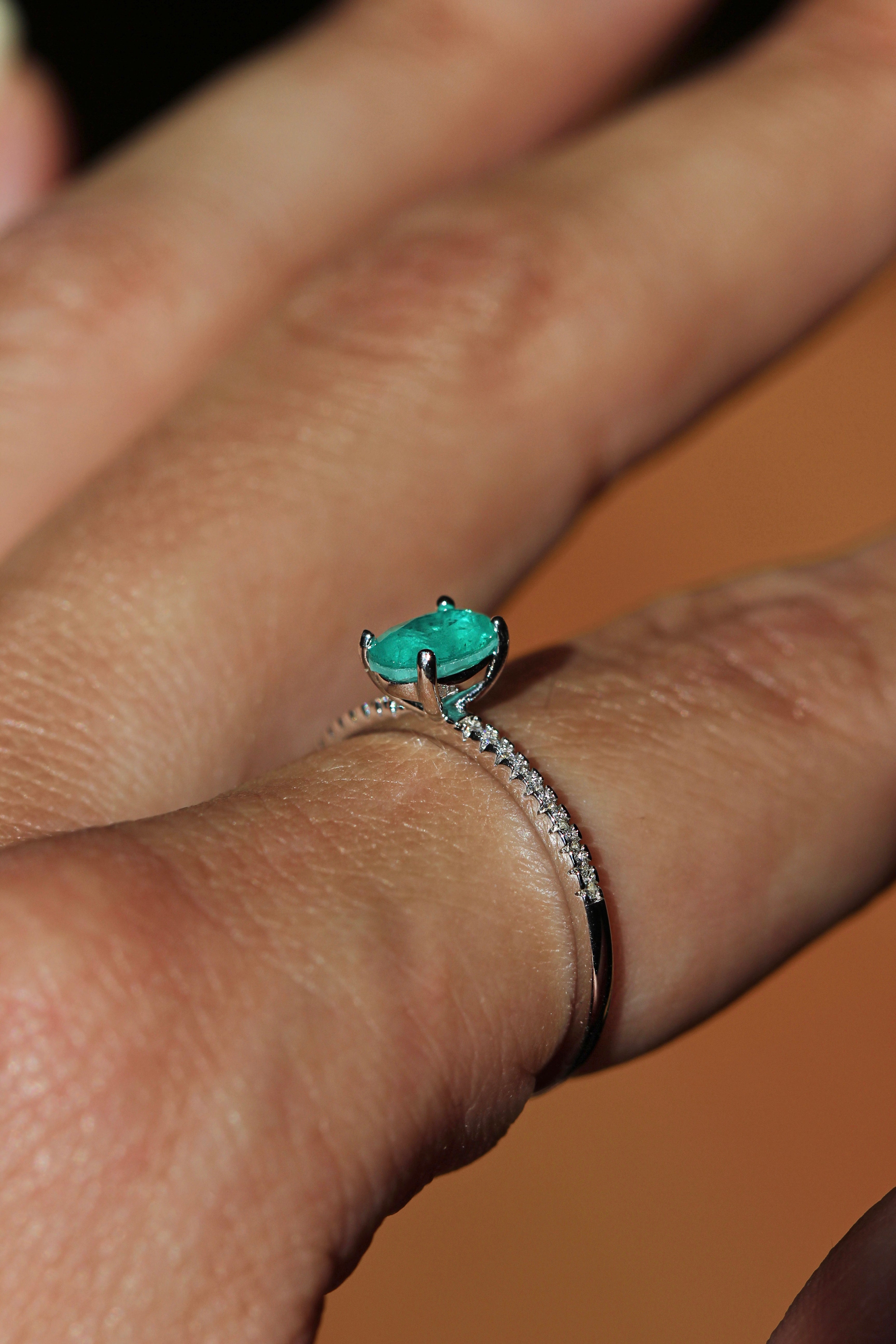 Petite Paraiba Oval Ring. Rhodium-plated Sterling Silver + High Carbon Diamonds