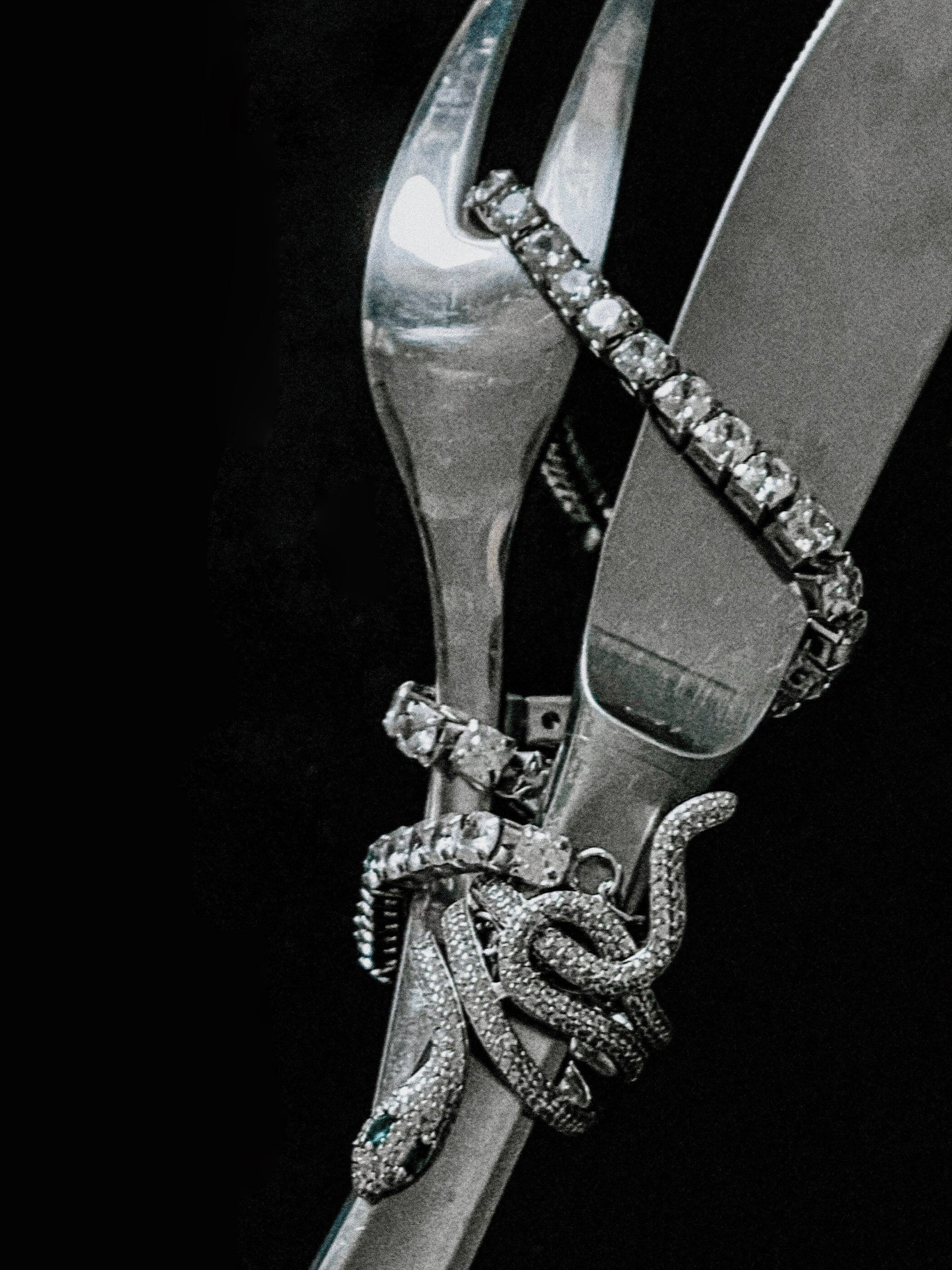 Pop-Punk Snake Ring. Rhodium-plated Sterling Silver 925 + High Carbon diamonds.