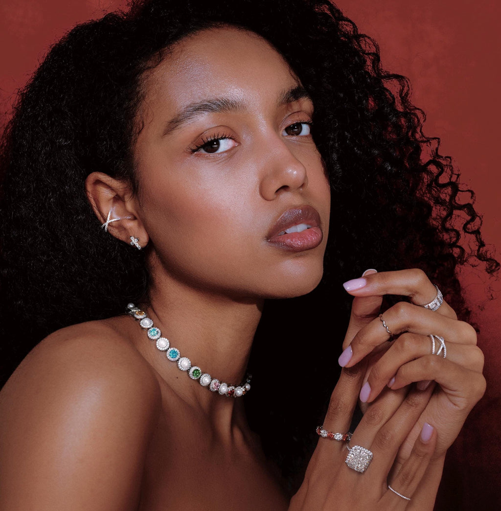 Joyful Bubbles Choker. Rhodium-plated Sterling Silver 925 + High Carbon Diamonds.