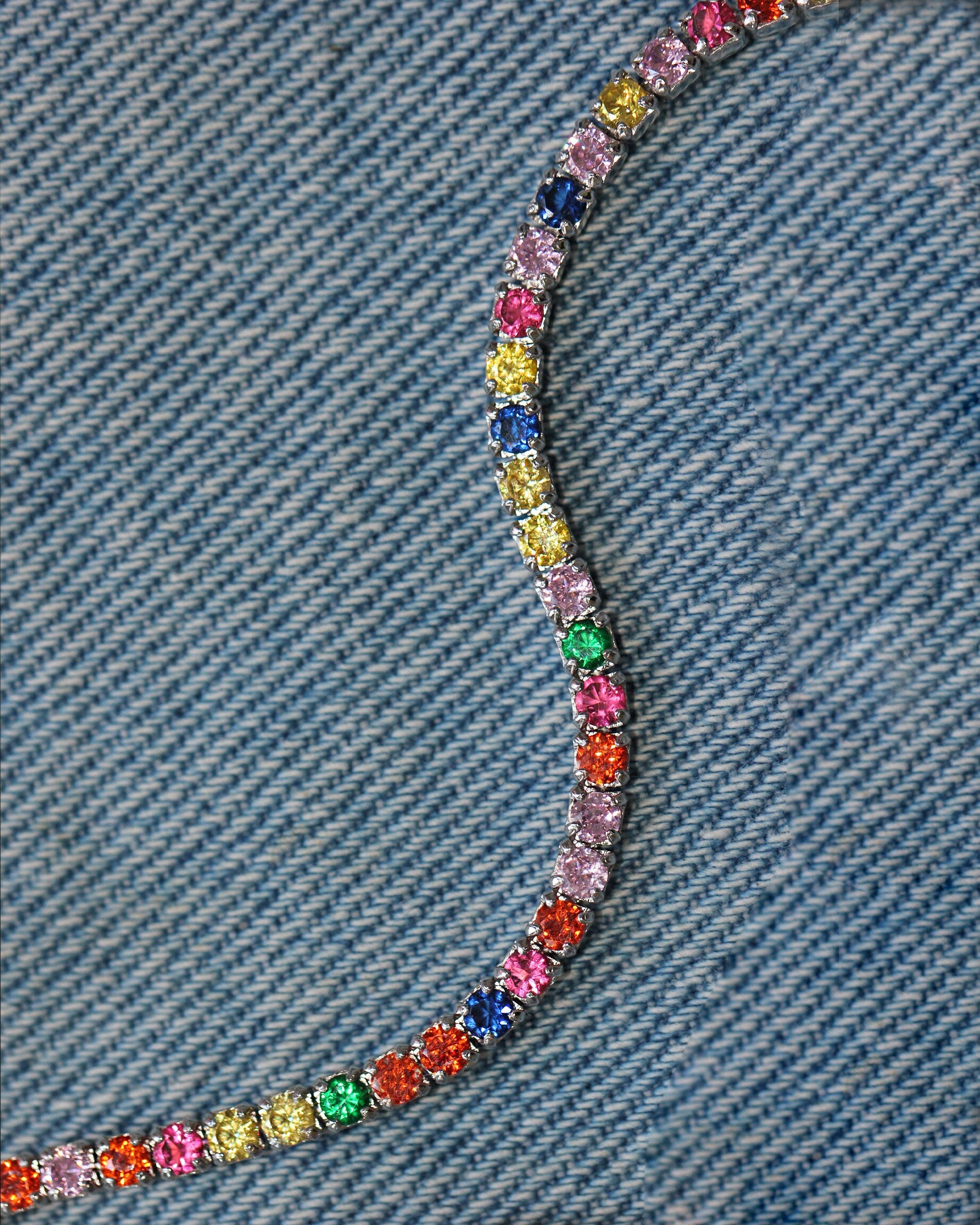 Charming Vibrant Tennis Choker. Rhodium-plated Sterling Silver 925 + High Carbon Diamonds.