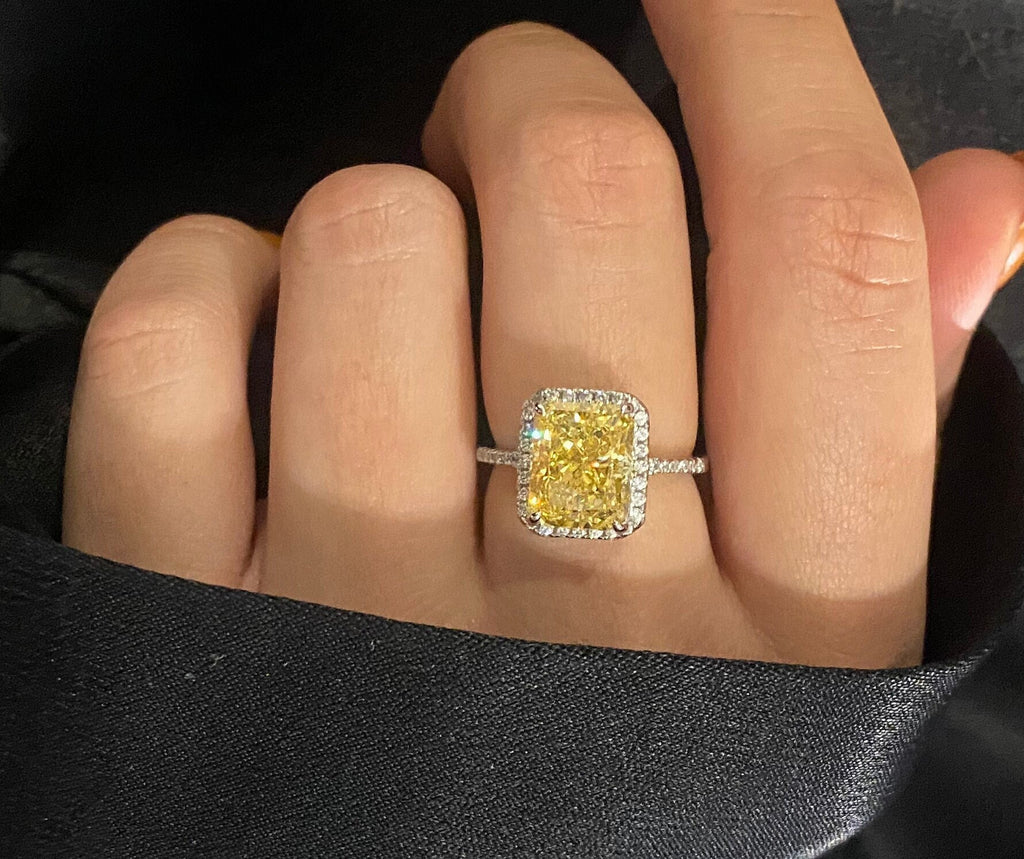 Sterling Silver 925 Ring: Yellow High Carbon Diamond, 8x10mm