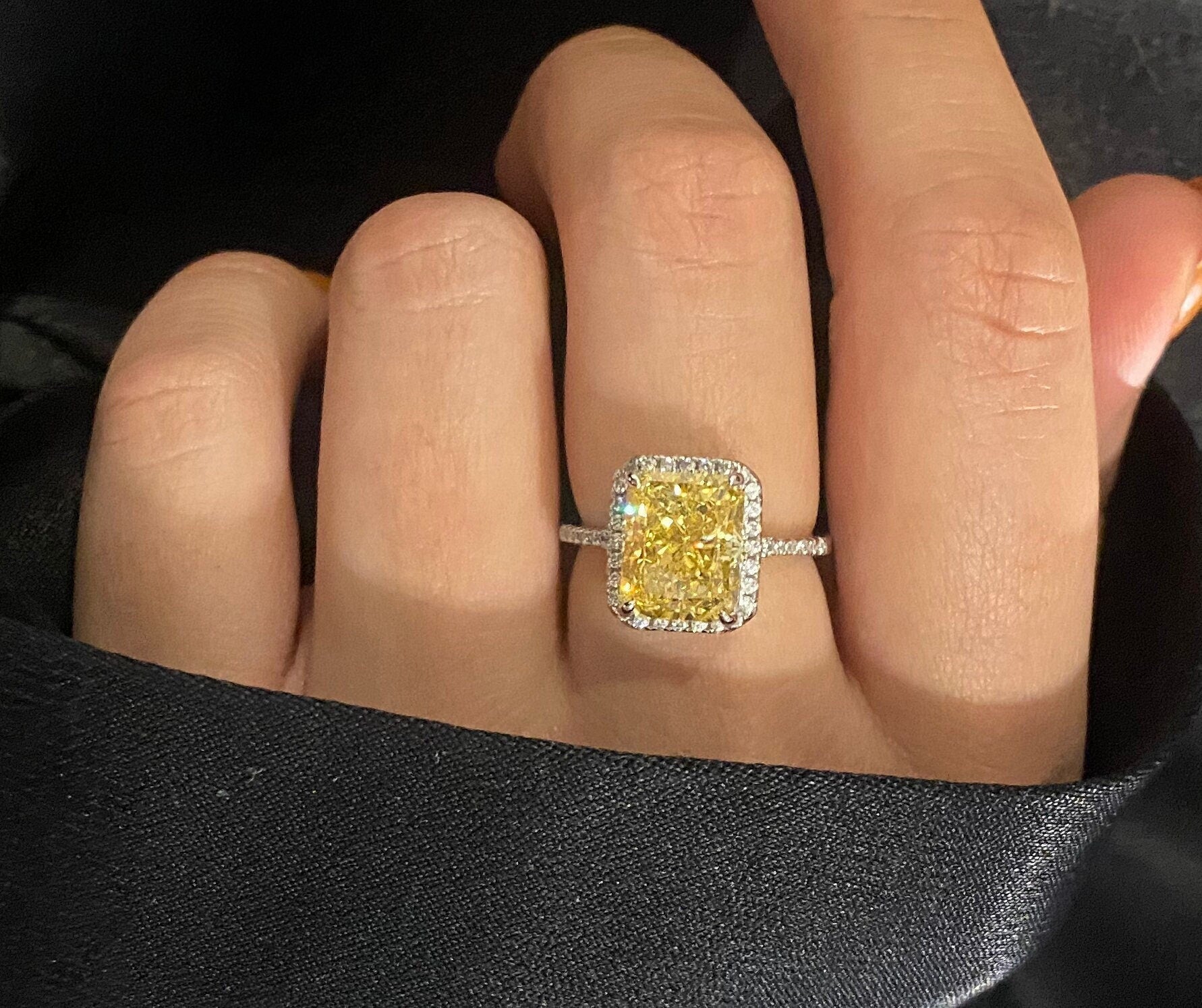 Sterling Silver 925 Ring: Yellow High Carbon Diamond, 8x10mm