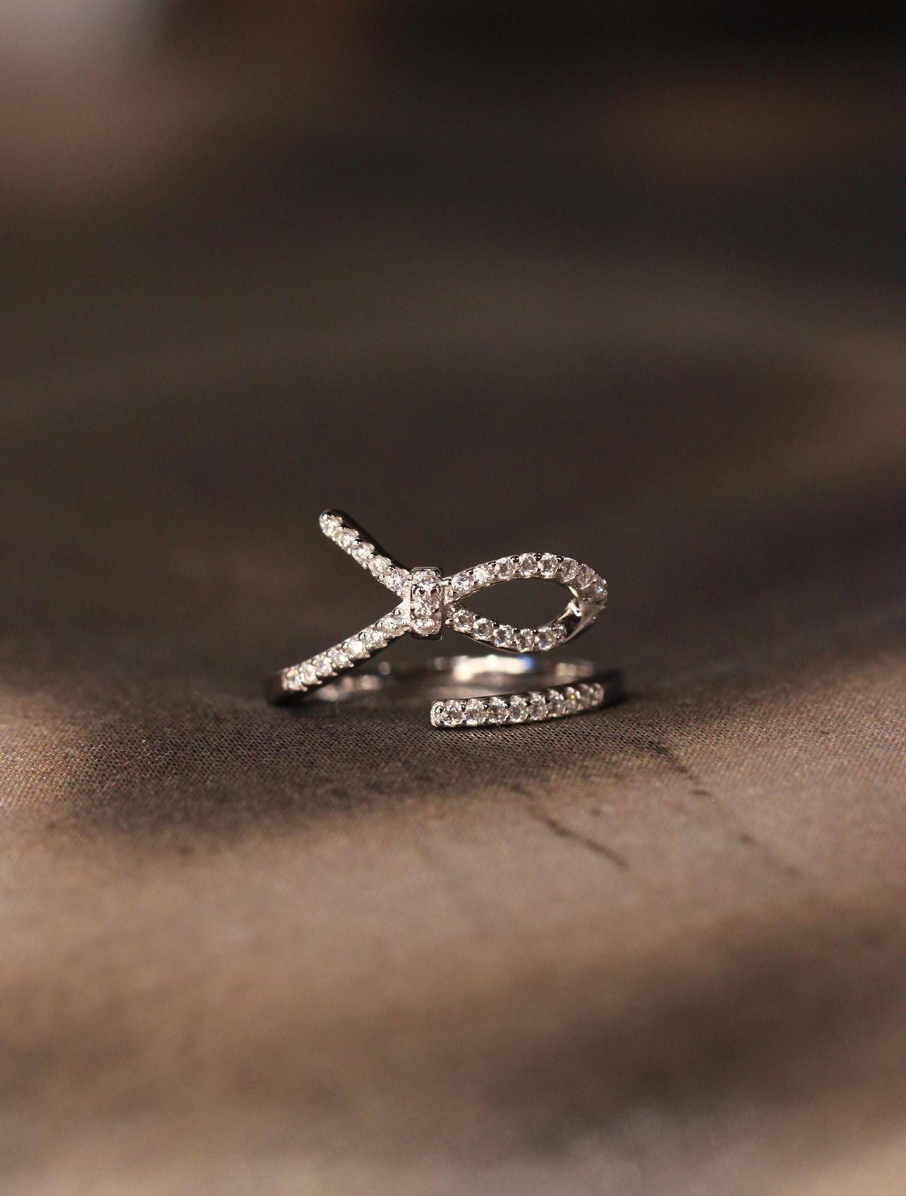 Sterling Silver Knot Ring: High Carbon Diamond Bow Ring
