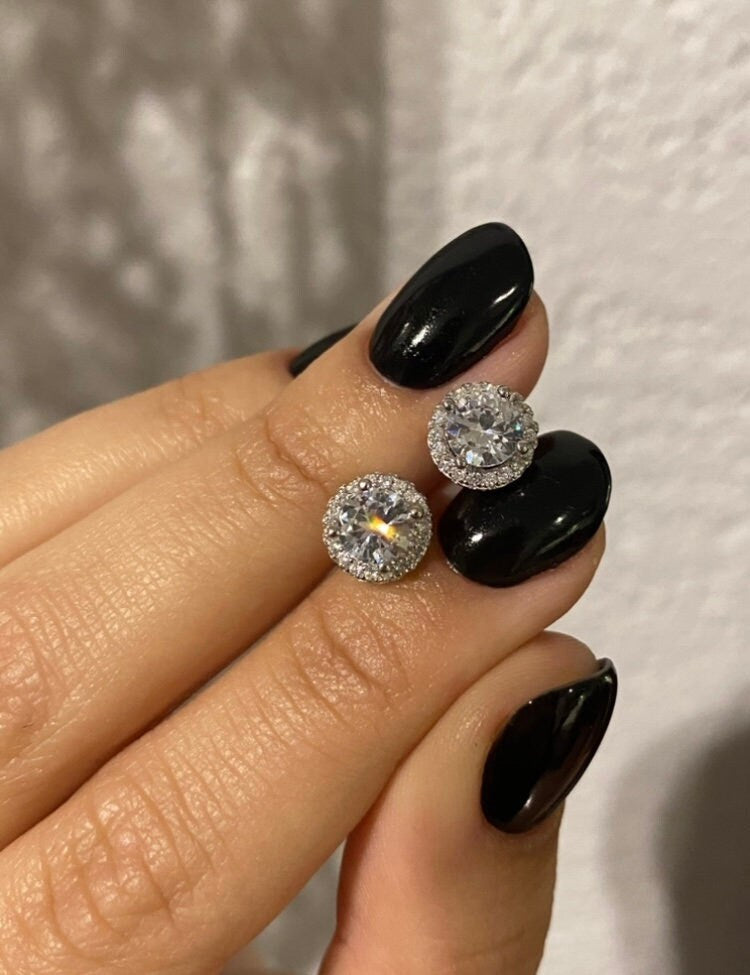 Classical Mini Diamond Cut Studs. Rhodium-plated Sterling Silver 925 + High Carbon Diamonds.
