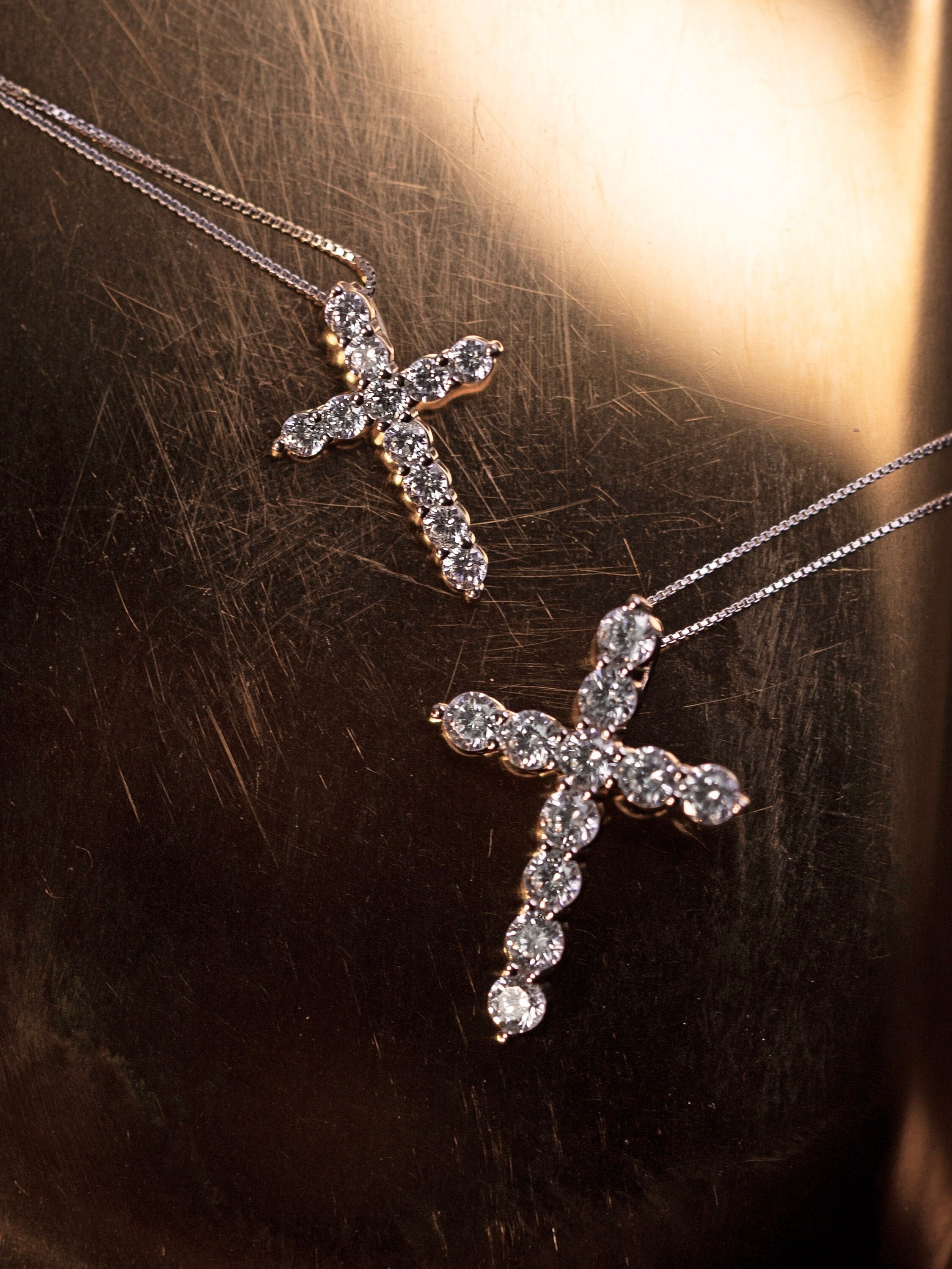 Moissanite Cross Pendant. Rhodium-plated Sterling Silver 925 neckace.