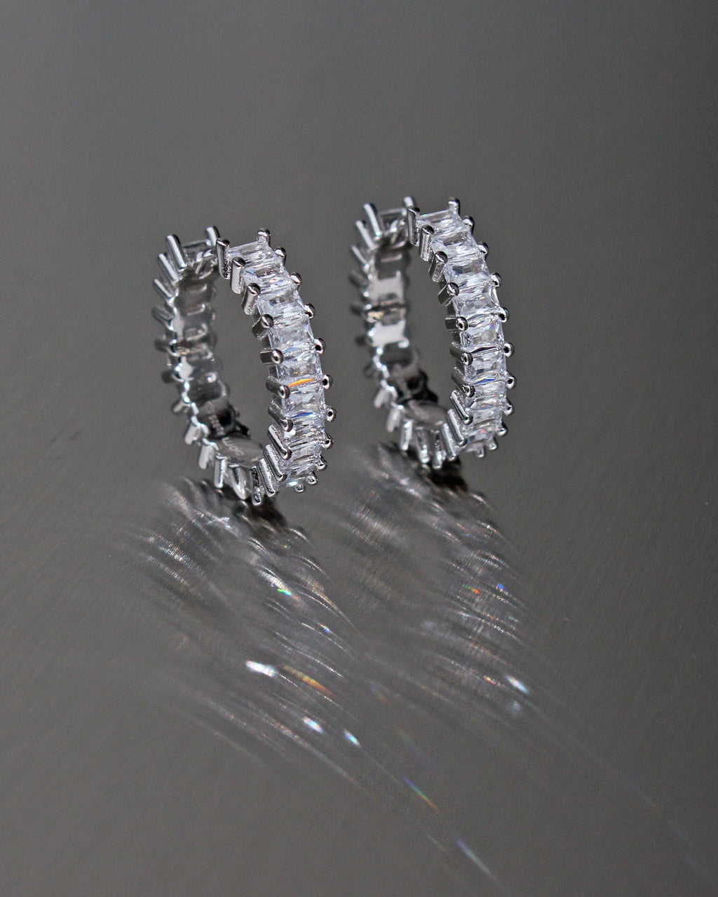 Medium Hoop Earrings. High Carbon Diamonds, Baguette Cut.