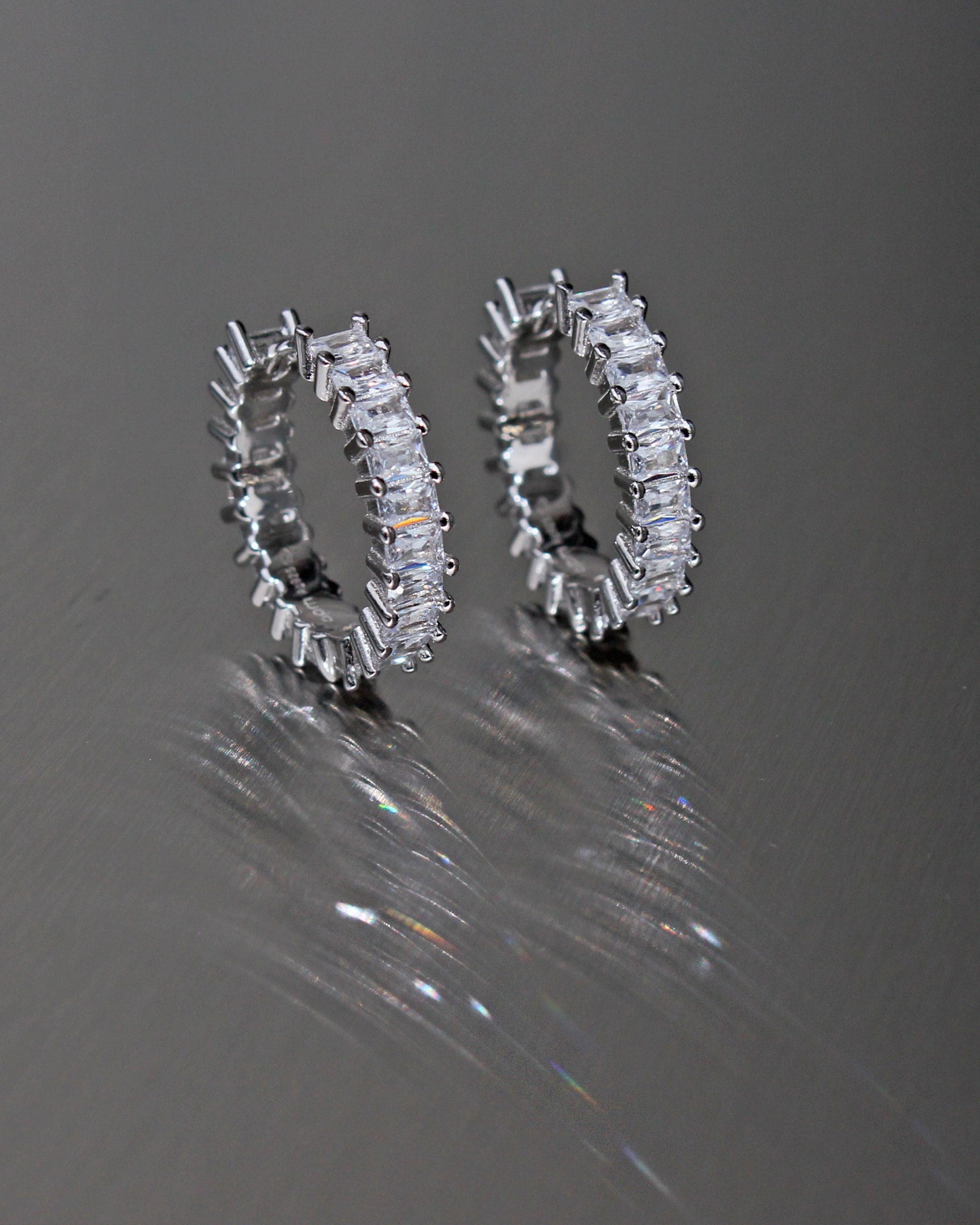 Medium Hoop Earrings. High Carbon Diamonds, Baguette Cut.