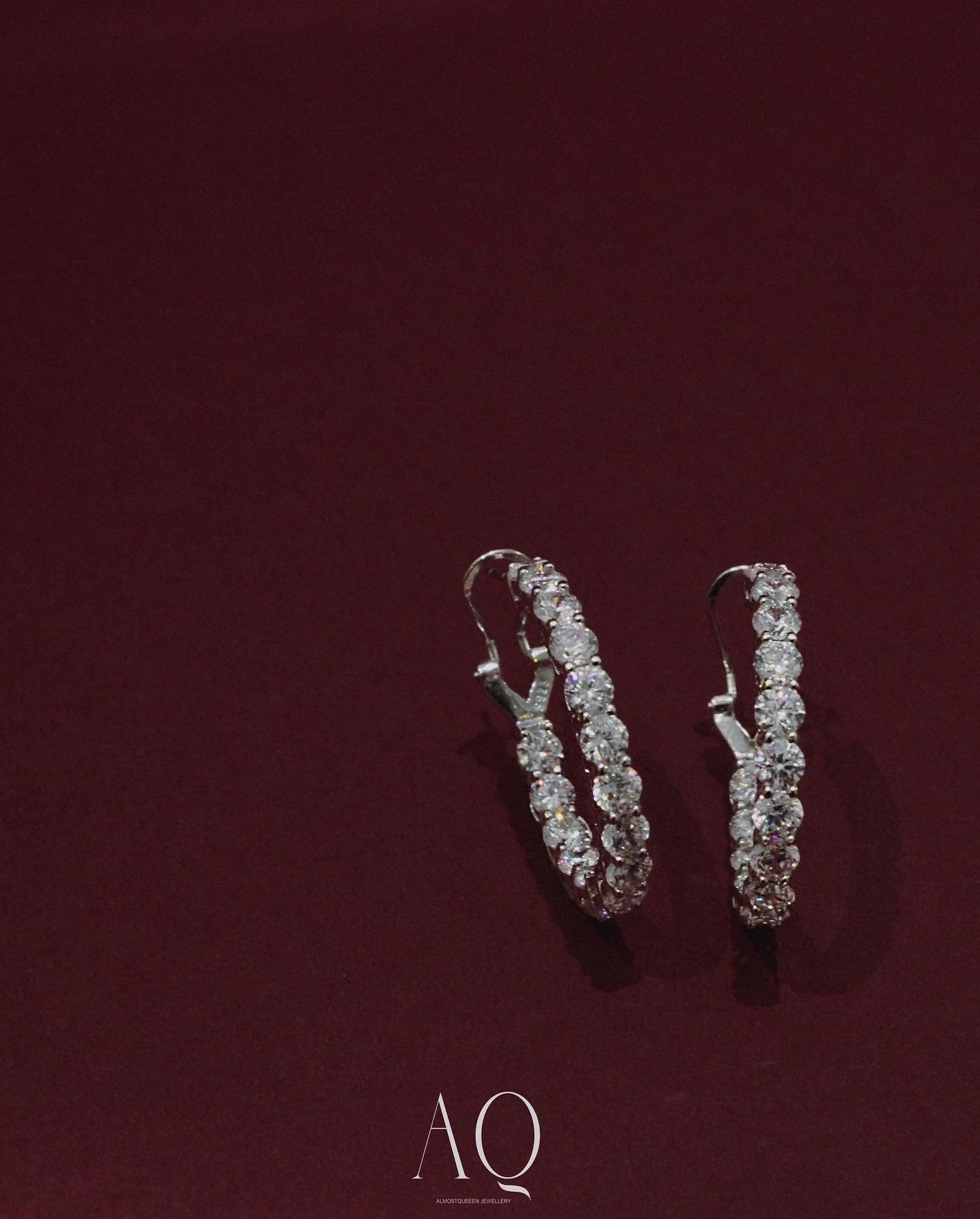 Sterling Silver Hoop Earrings: High Carbon Diamonds, 30 mm