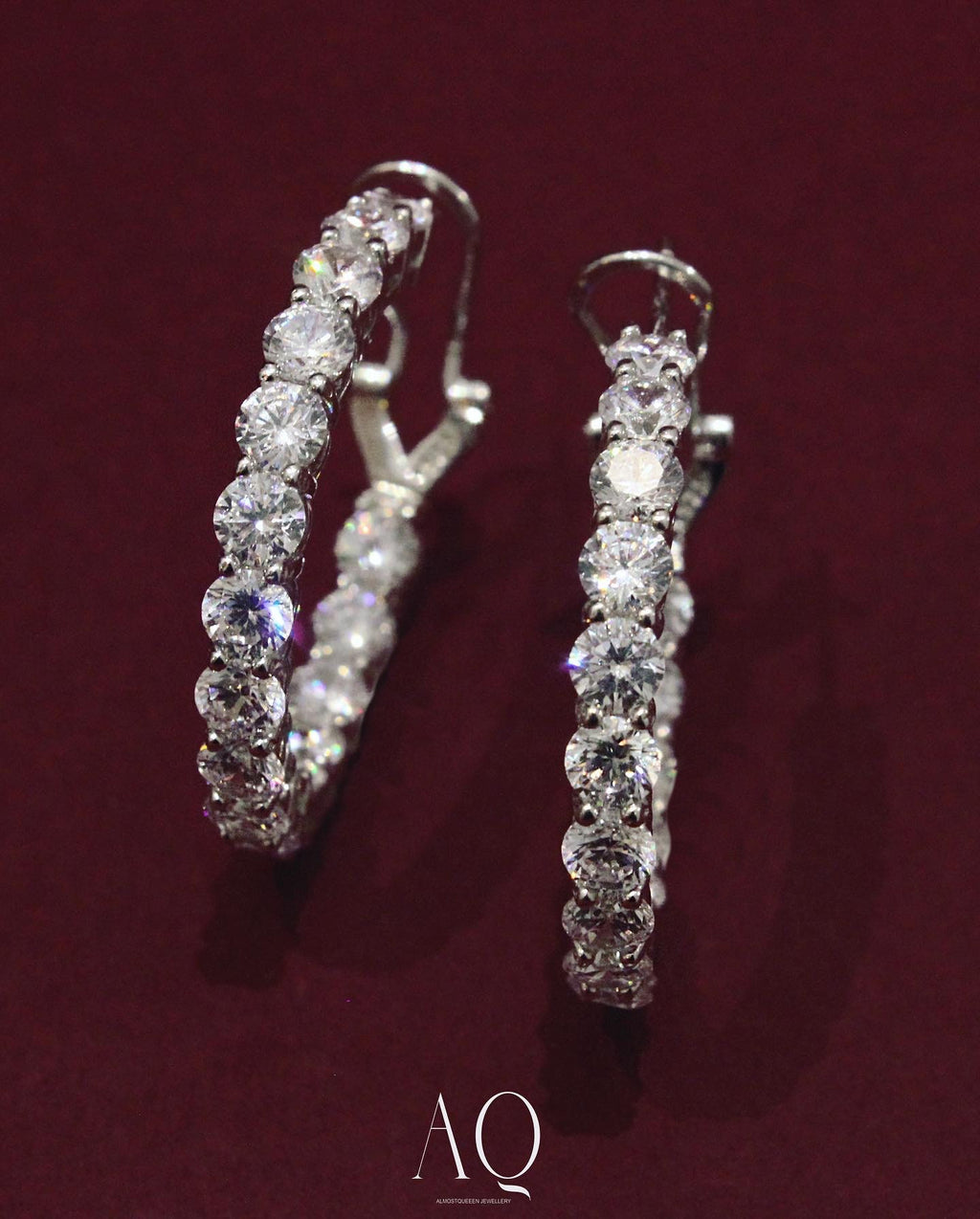 Sterling Silver Hoop Earrings: High Carbon Diamonds, 30 mm