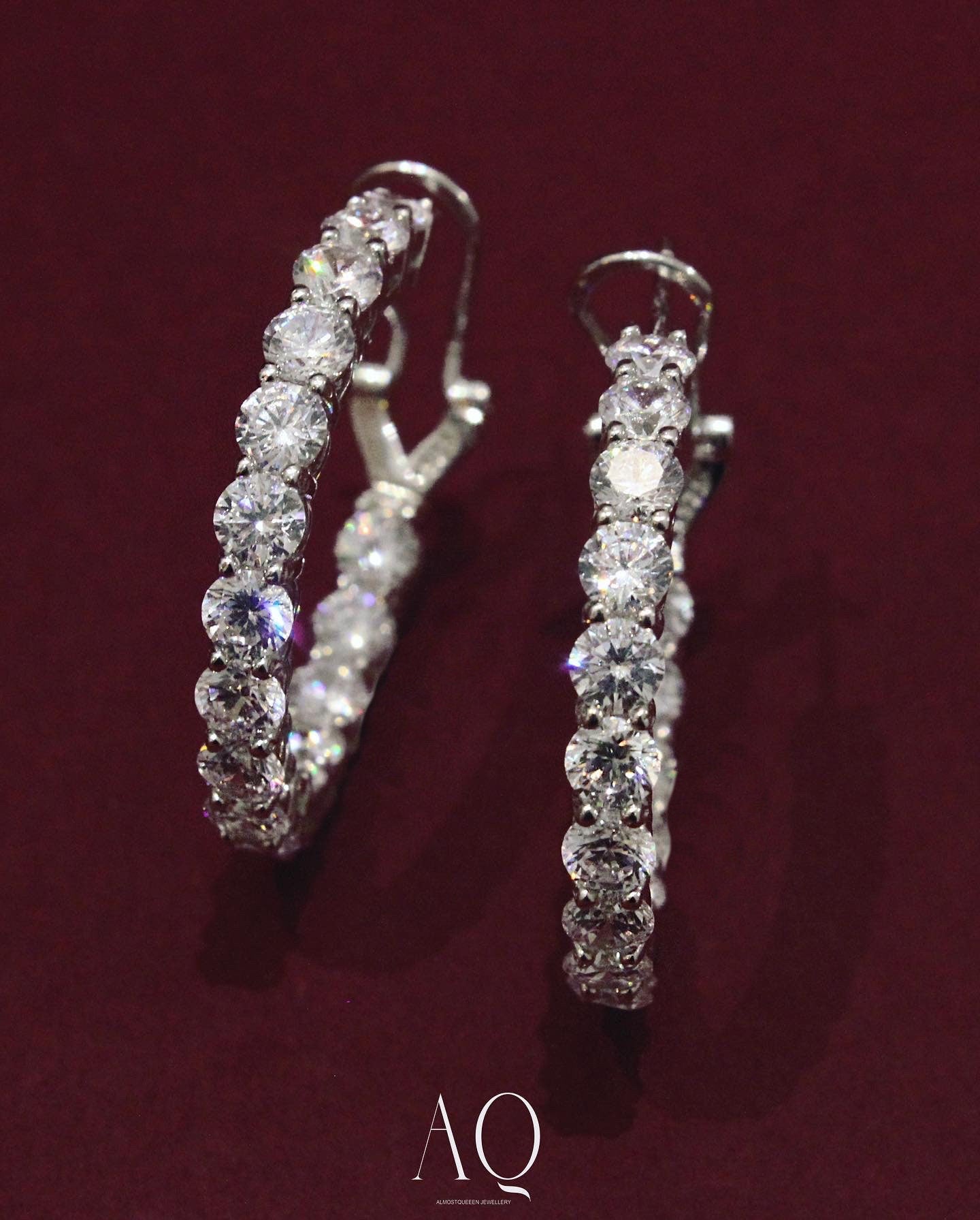 Sterling Silver Hoop Earrings: High Carbon Diamonds, 30 mm