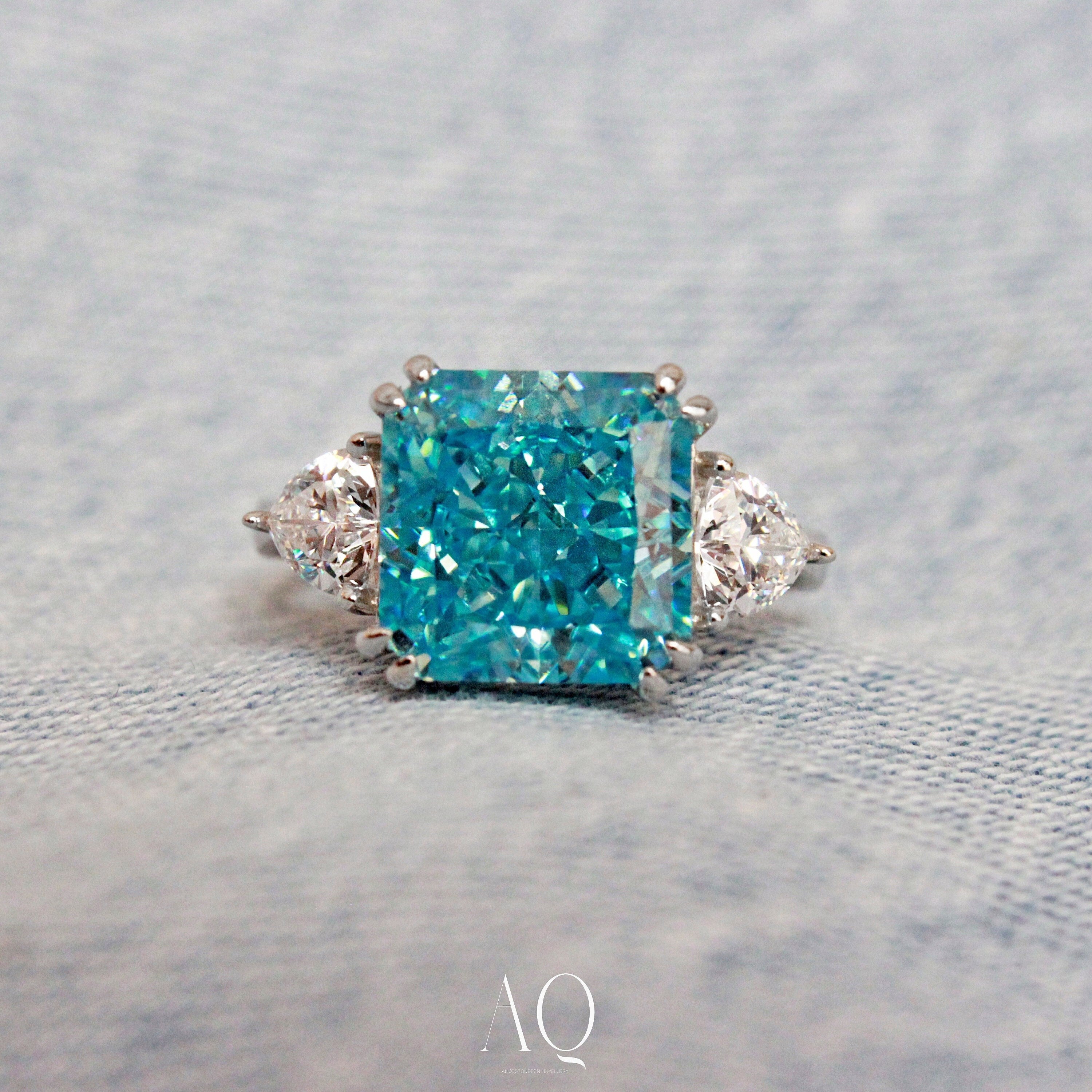 Sky Blue High Carbon Diamond Ring. Rhodium-plated Sterling Silver 925.