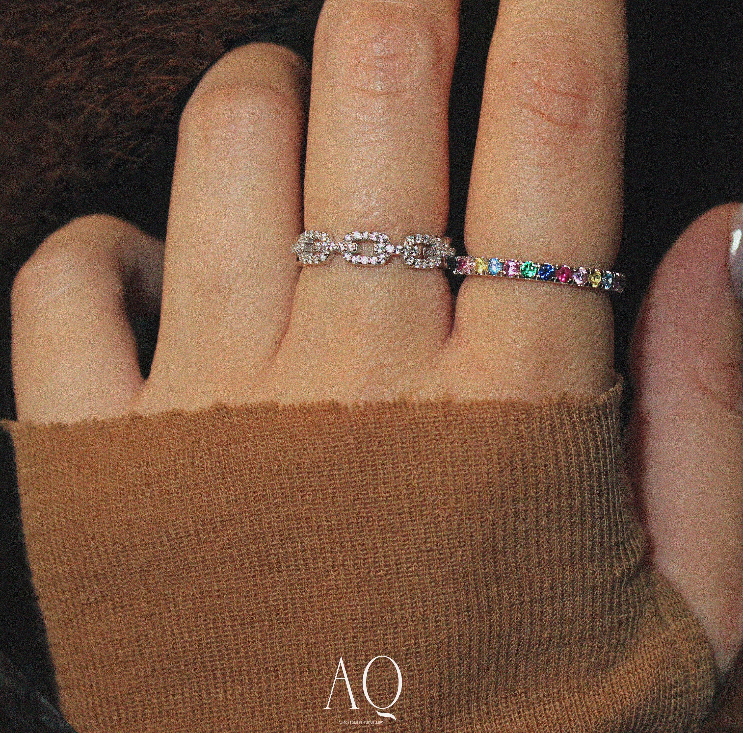 Charming Ring. Rhodium-plated Sterling Silver 925 Ring + Vibrant High Carbon Diamonds.