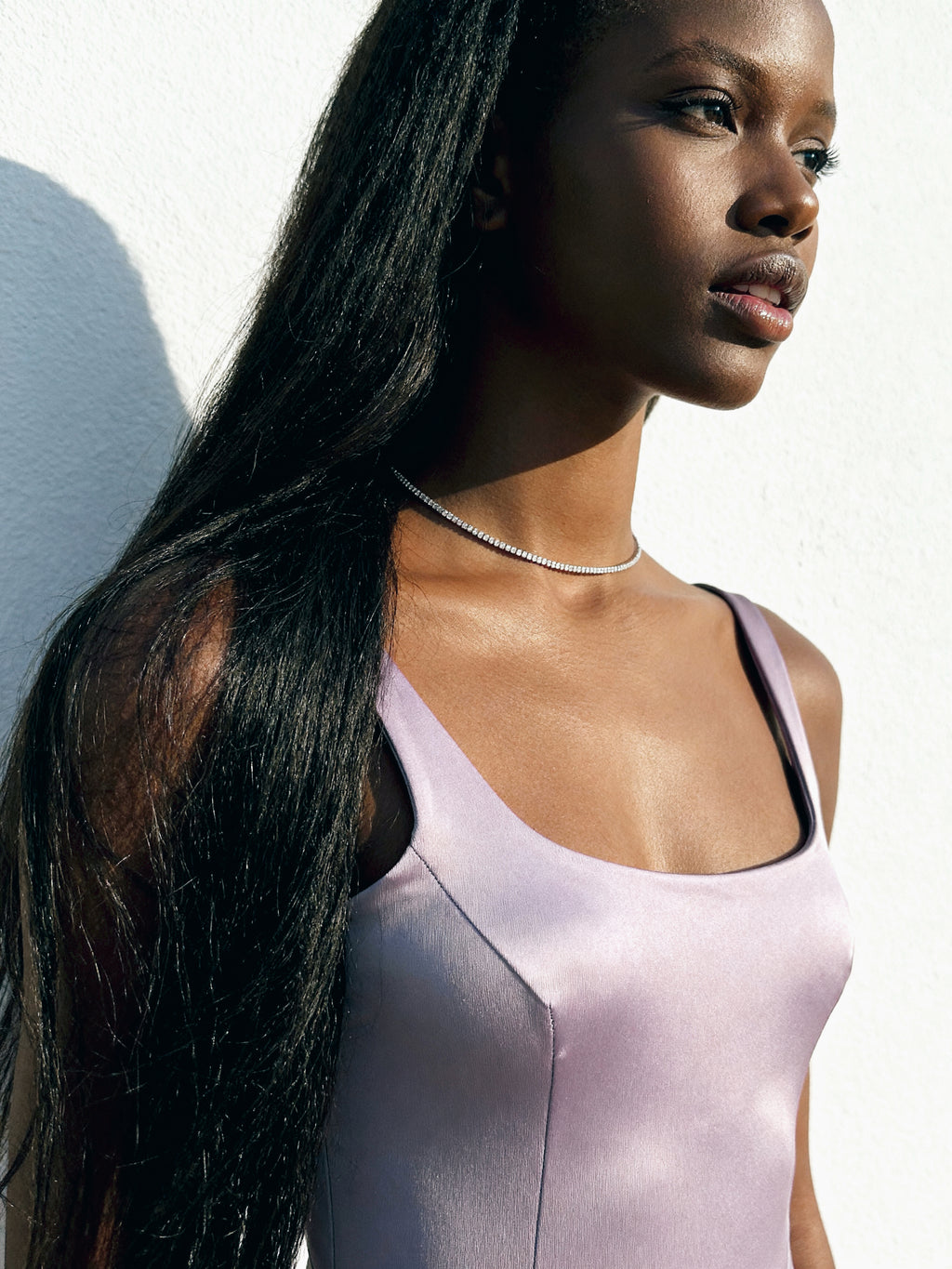 Thin Tennis Choker: Rhodium-plated Sterling Silver 925 + High Carbon Diamonds.