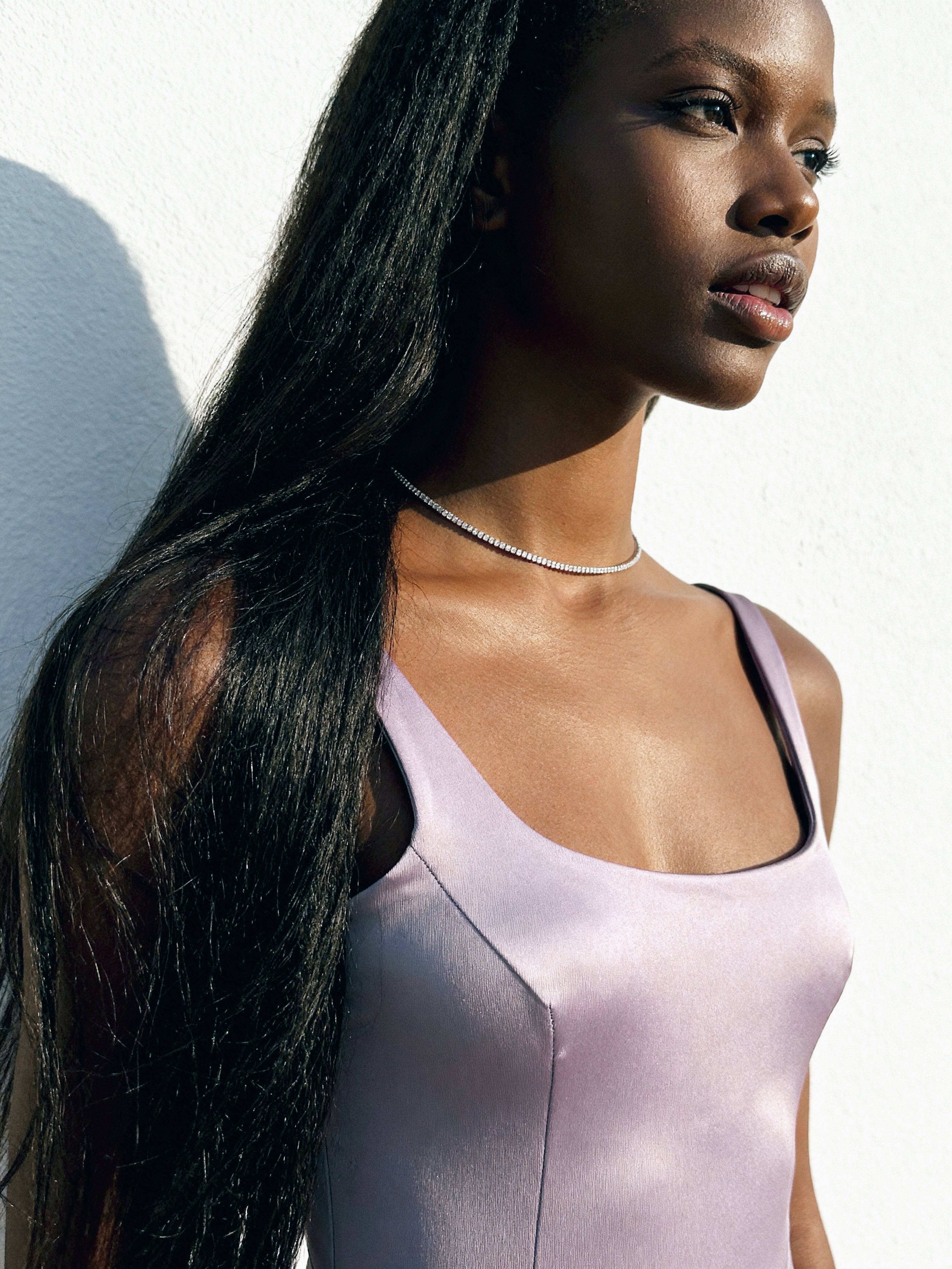 Thin Tennis Choker: Rhodium-plated Sterling Silver 925 + High Carbon Diamonds.