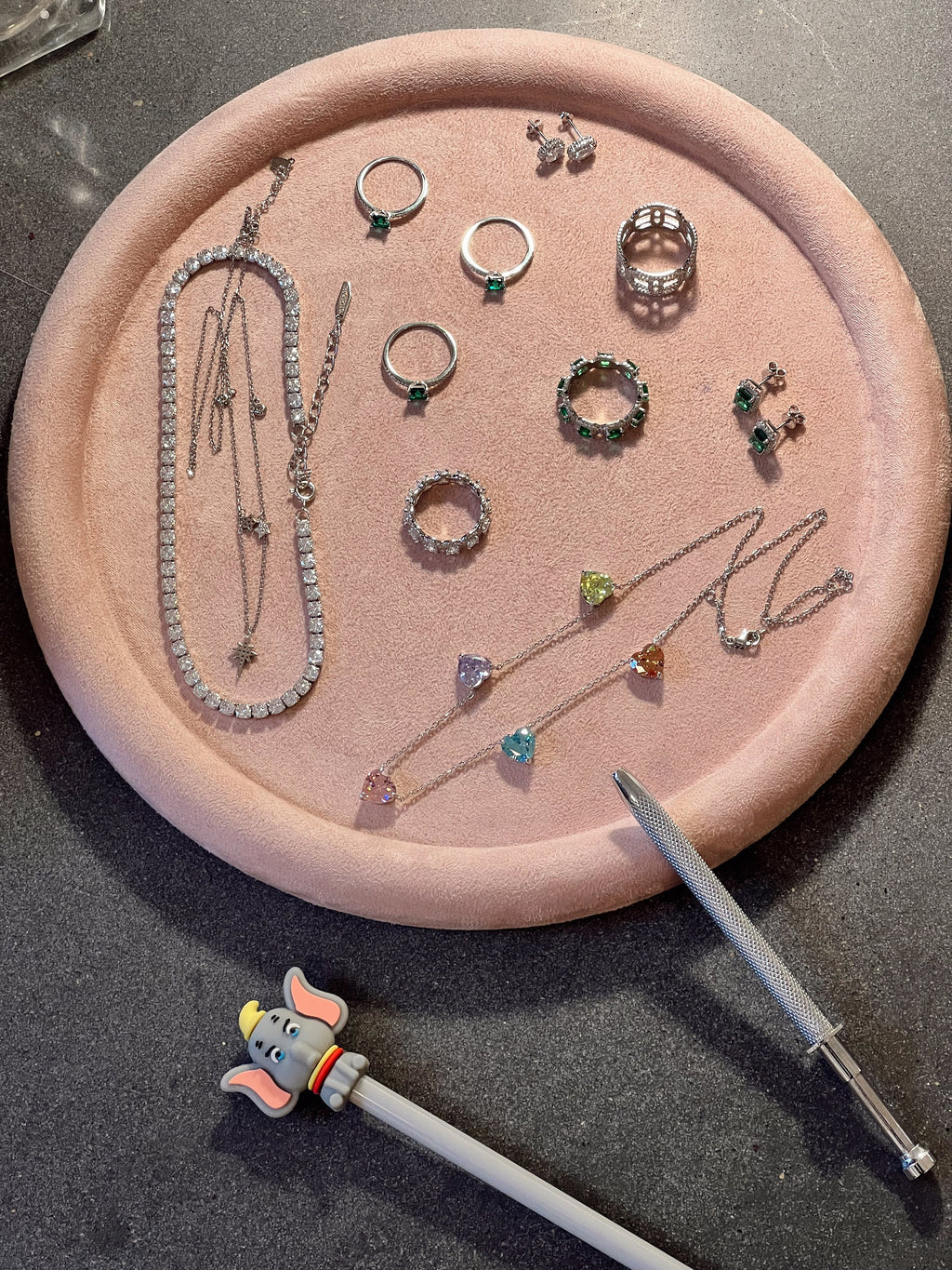 Rainbow Hearts Necklace. Rhodium-plated Sterling Silver 925 + High Carbon Diamonds.