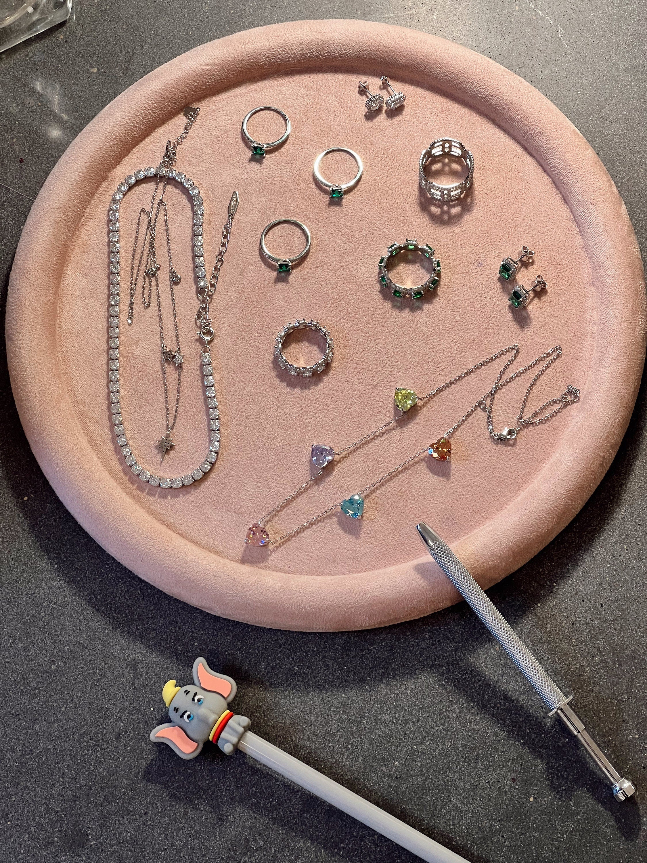 Rainbow Hearts Necklace. Rhodium-plated Sterling Silver 925 + High Carbon Diamonds.