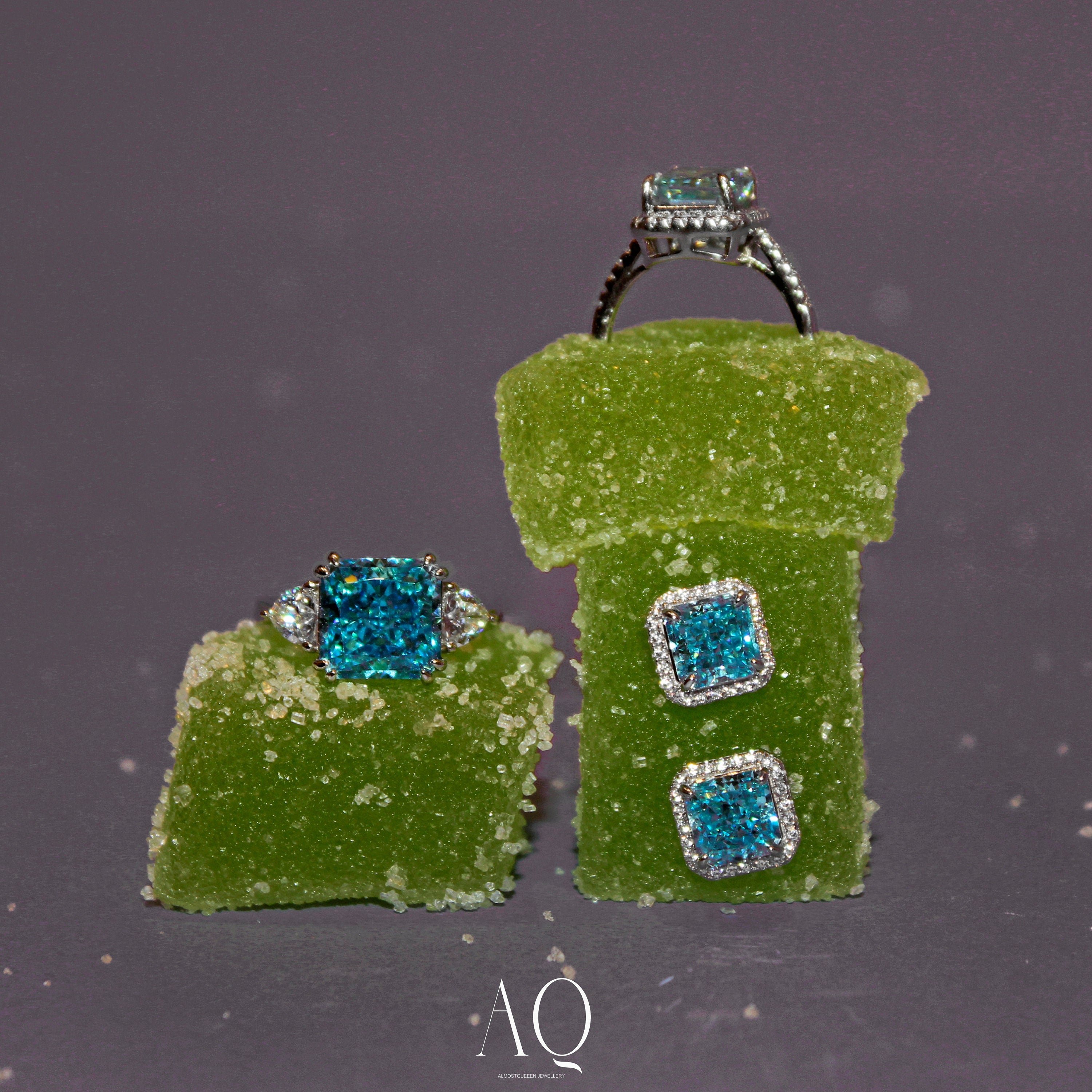 Sky Blue Gorgeous Earrings. High Carbon Diamond Earrings + Rhodium-plated Sterling Silver 925