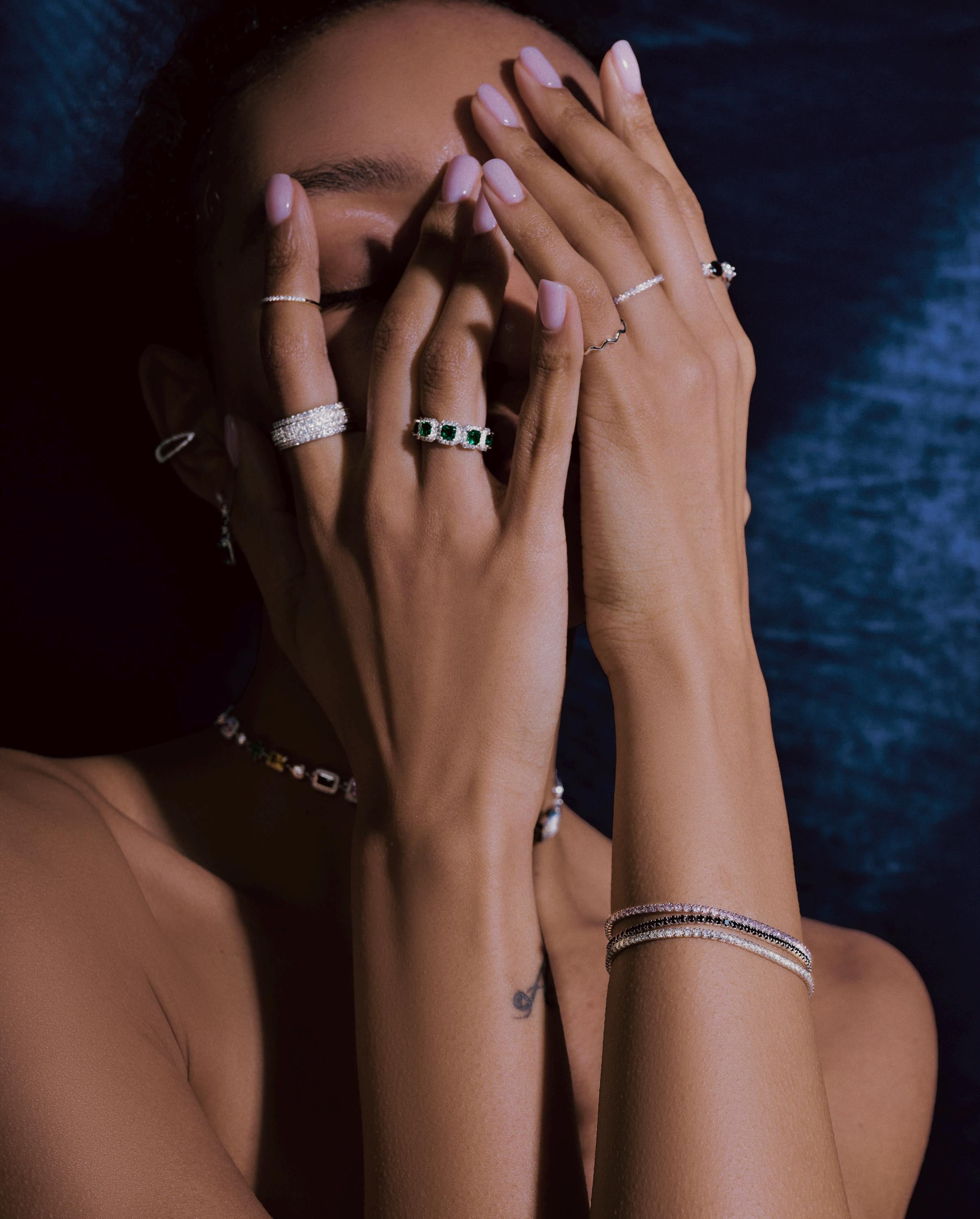 Spinning Diamond Ring. Fidget Band. Rhodium-Plated Sterling Silver + High Carbon Diamonds.