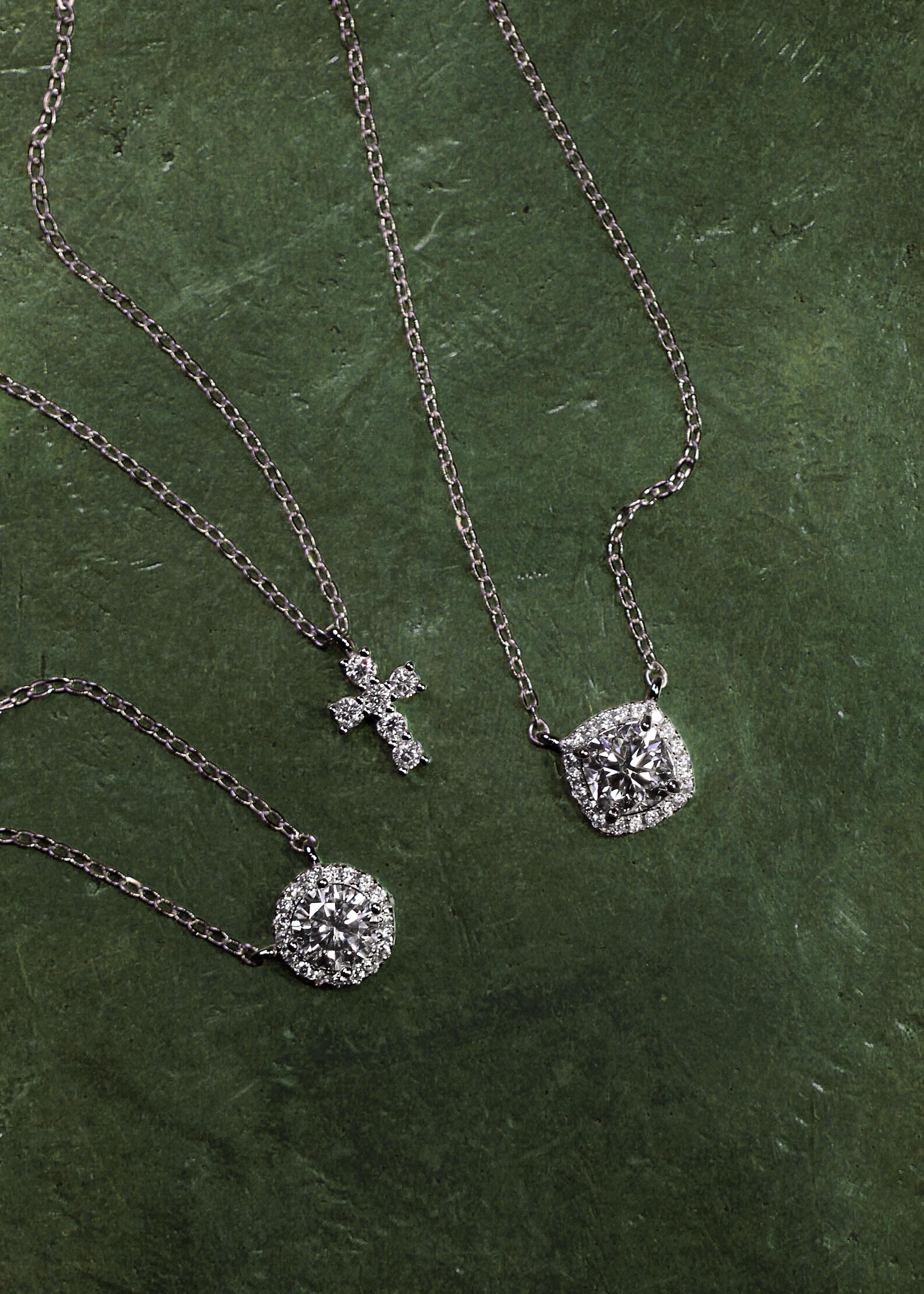 Moissanite Round Pendant: Rhodium Plated Sterling Silver 925 Necklace