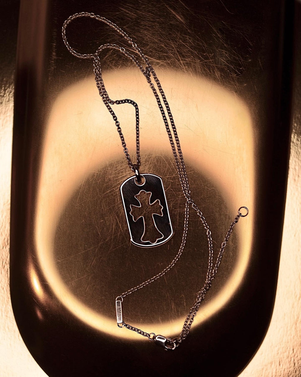 Ghotic cross. Sterling silver 925 amulet with high carbon diamonds. Pop-punk jewelry.