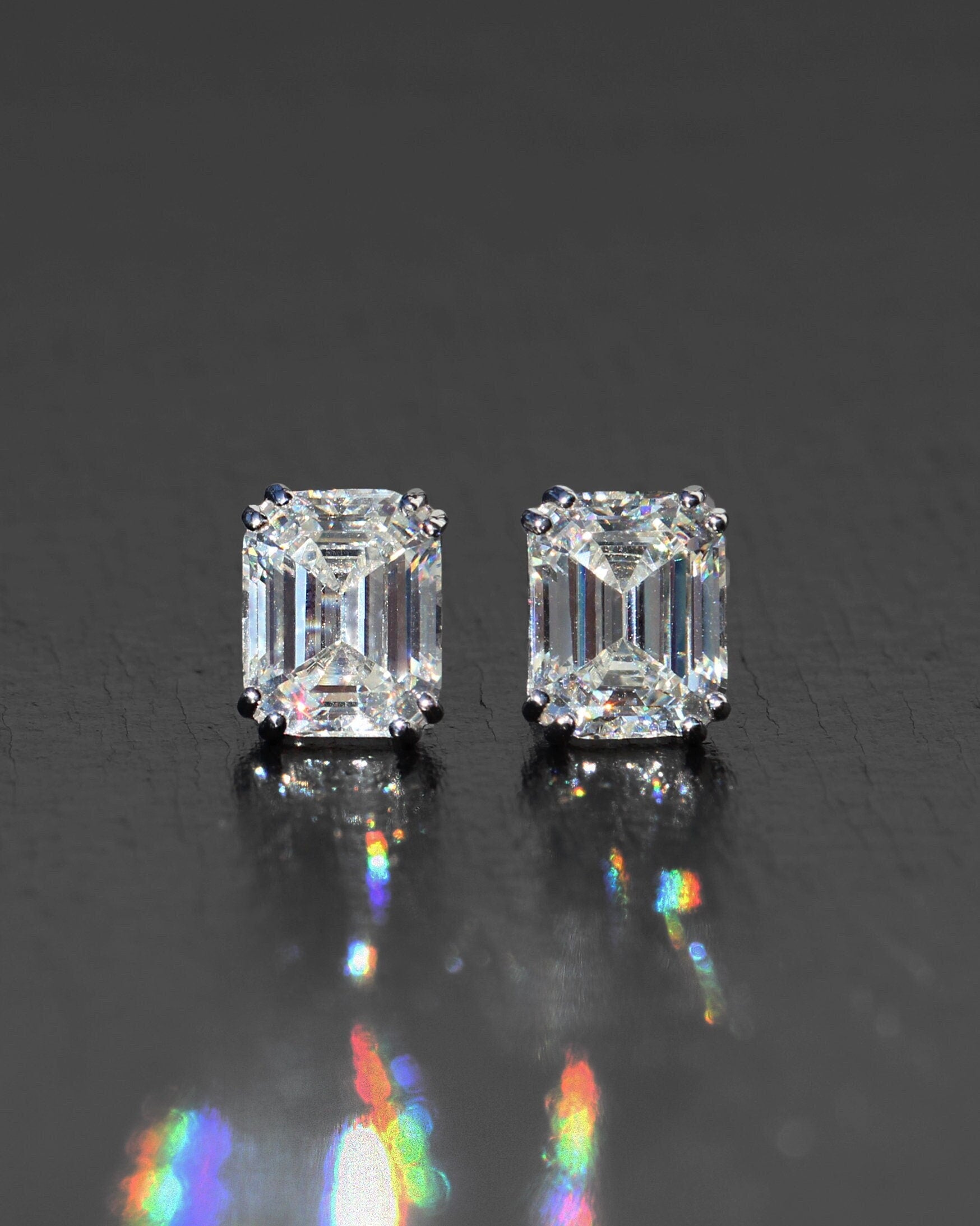 Emerald Cut Studs: Rhodium-plated Sterling Silver 925 + High Carbon Diamonds