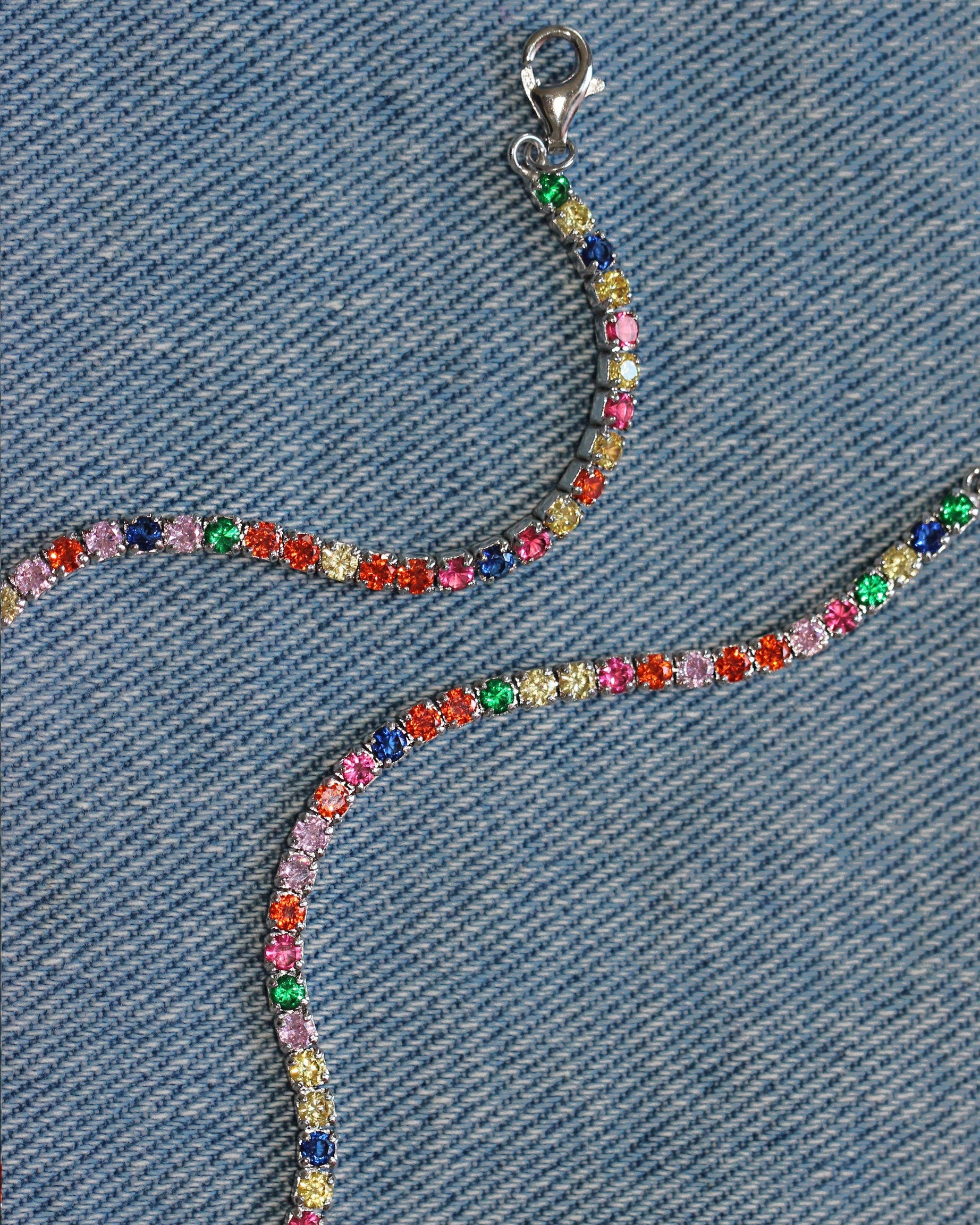 Charming Vibrant Tennis Choker. Rhodium-plated Sterling Silver 925 + High Carbon Diamonds.