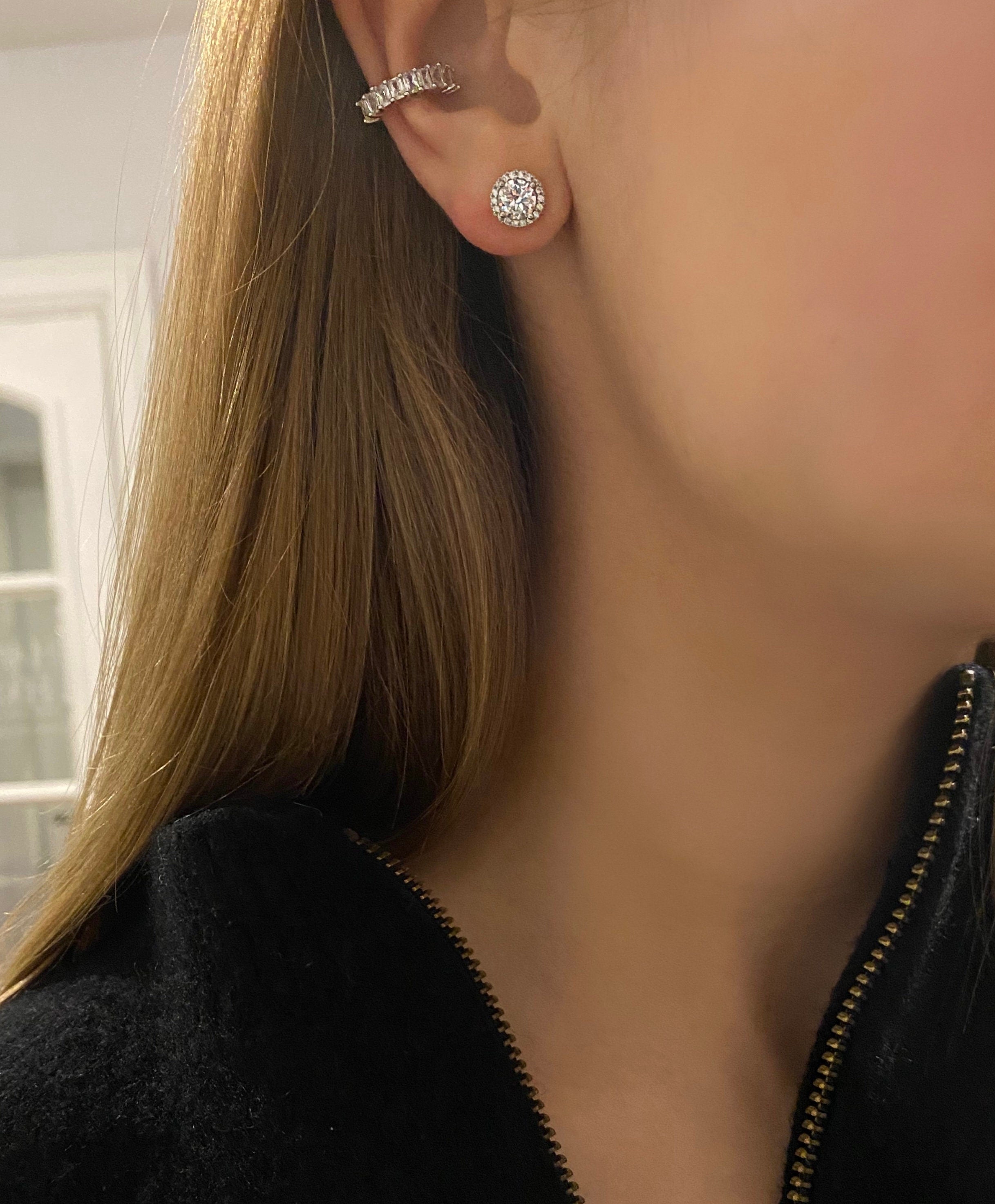Classical Mini Diamond Cut Studs. Rhodium-plated Sterling Silver 925 + High Carbon Diamonds.
