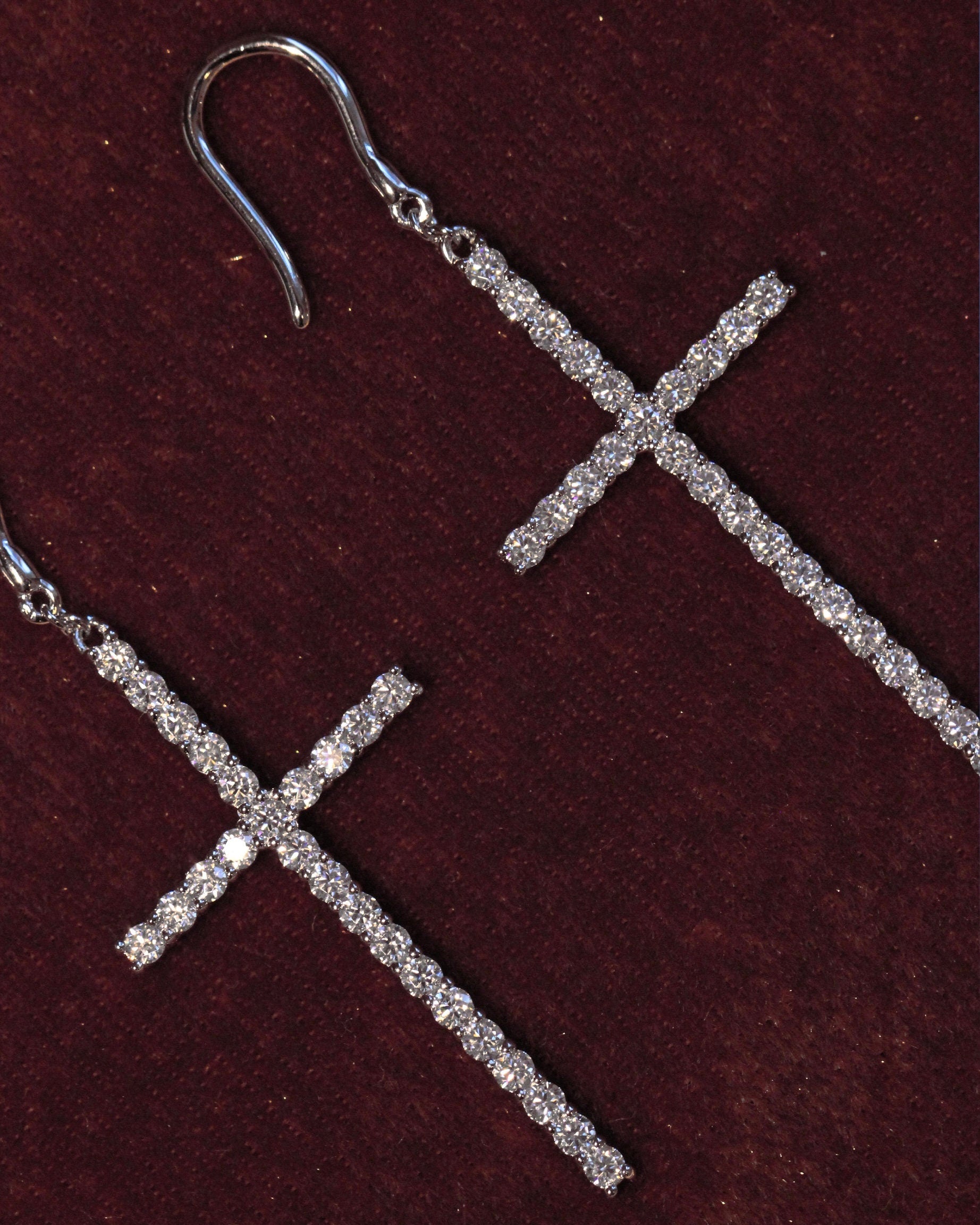 Moissanite Cross Earrings: Sterling Silver Dangle Earrings