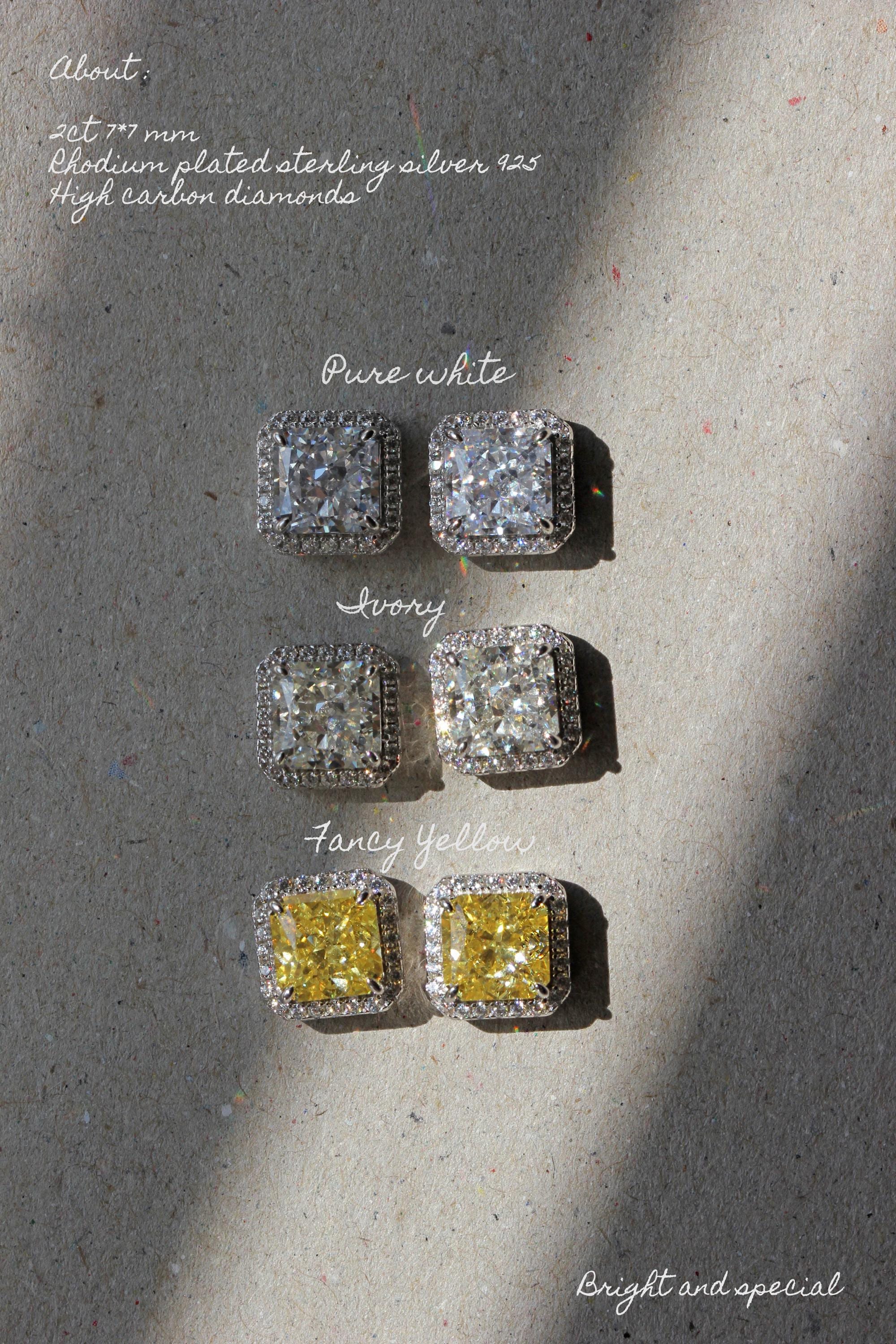 Gorgeous Yellow Earrings. Rhodium-plated Sterling Silver 925 + High Carbon Diamonds.
