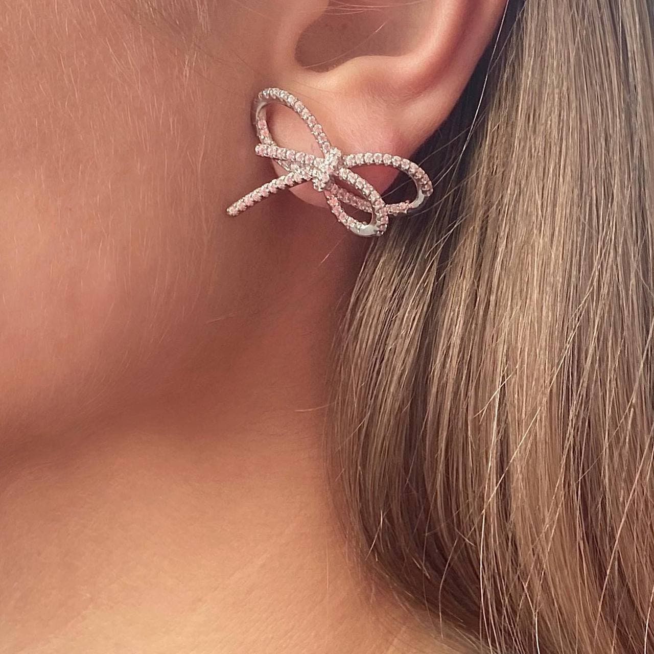 Sparkling Bows. Aesthetic, statement earrings. Rhodium Plated Sterling Silver 925 + High Carbon Diamonds.