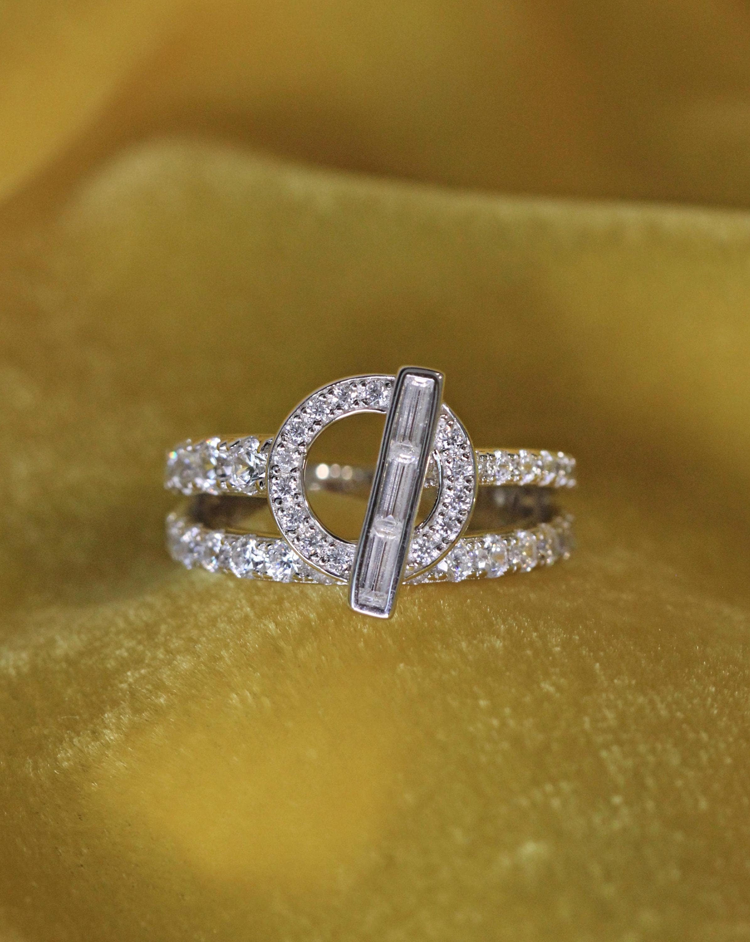 Dainty Rhodium-plated Sterling Silver Ring with High Carbon Diamonds.