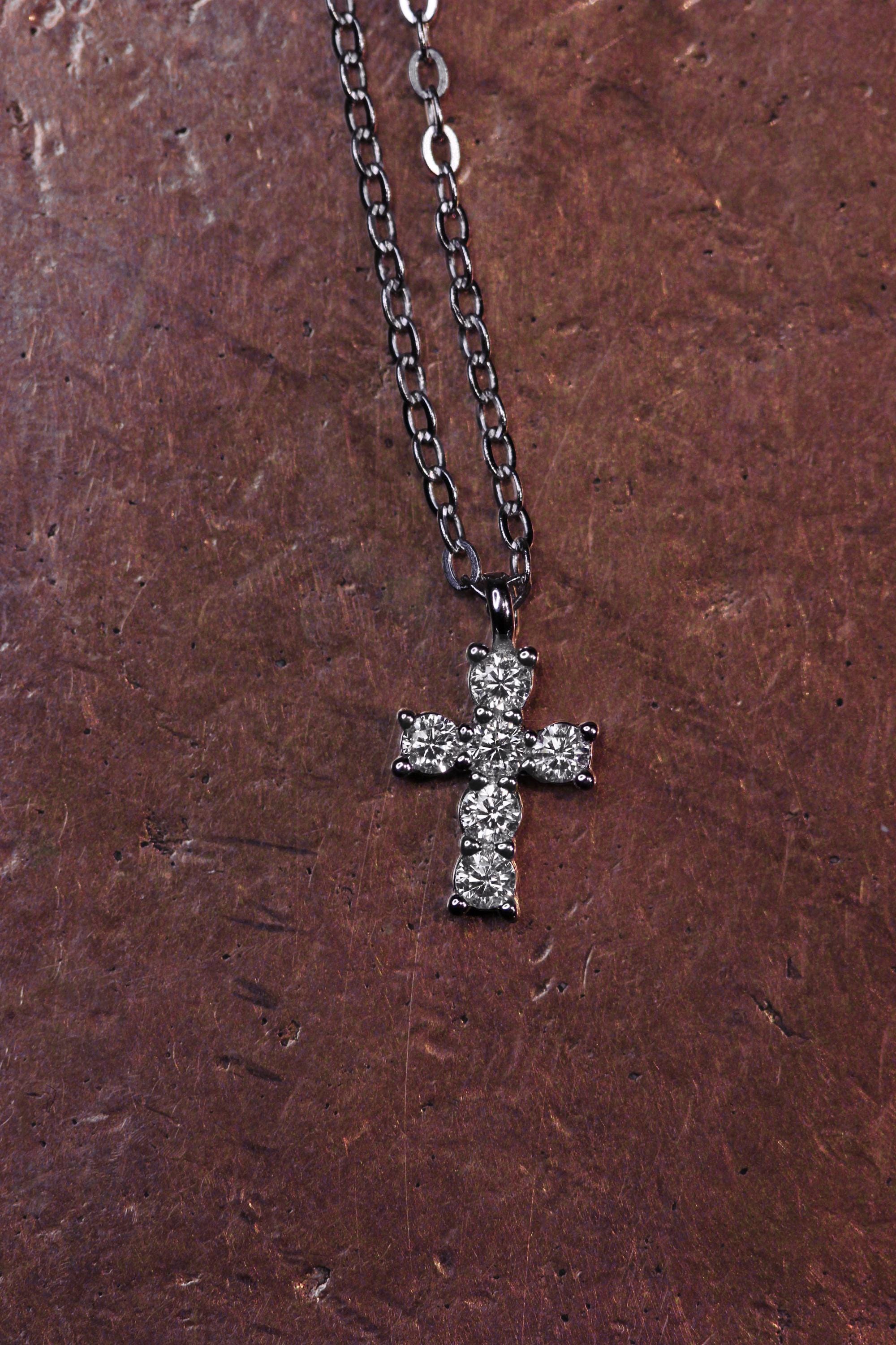 Moissanite Cross Pendant: Rhodium Plated Sterling Silver 925 Necklace.