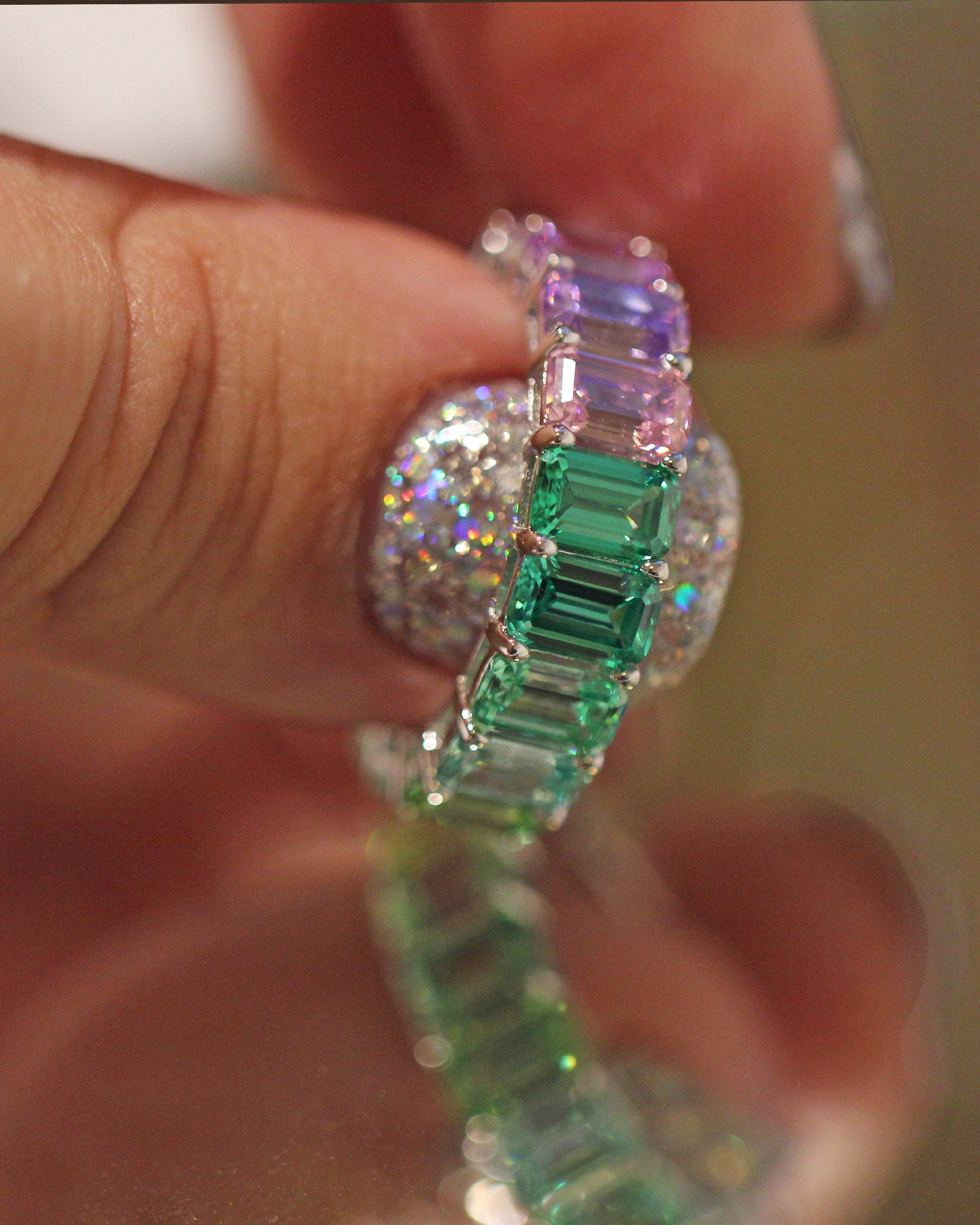 Gradient of Joy Ring. Emerald Cut High Carbon Diamond Ring. Rhodium-plated Sterling Silver 925.