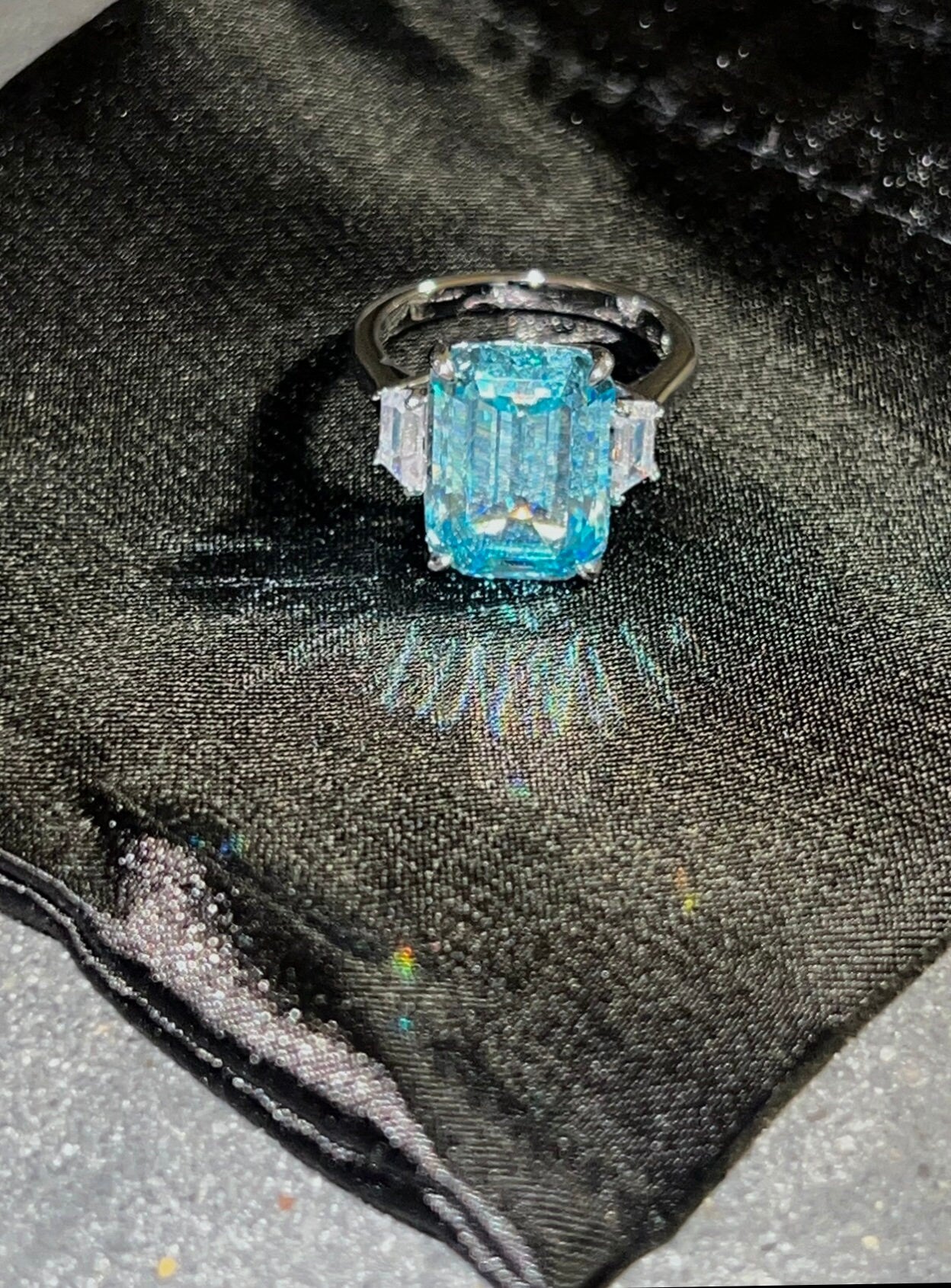 Blue Lagoon 10CT Sterling Silver Ring: Emerald Cut Cocktail Ring.