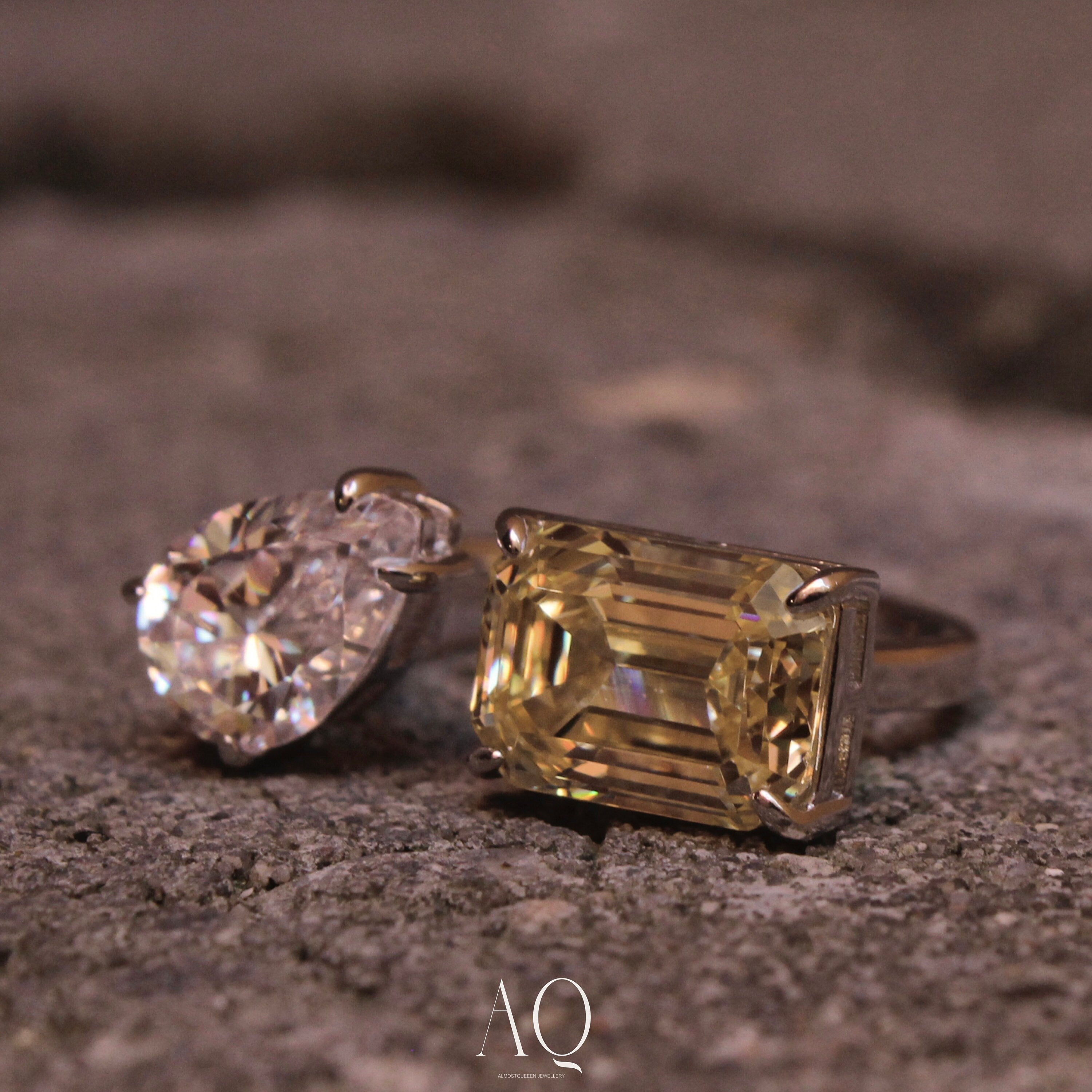 Yellow Emerald & Pear Cut Sterling Silver Ring - Resizable