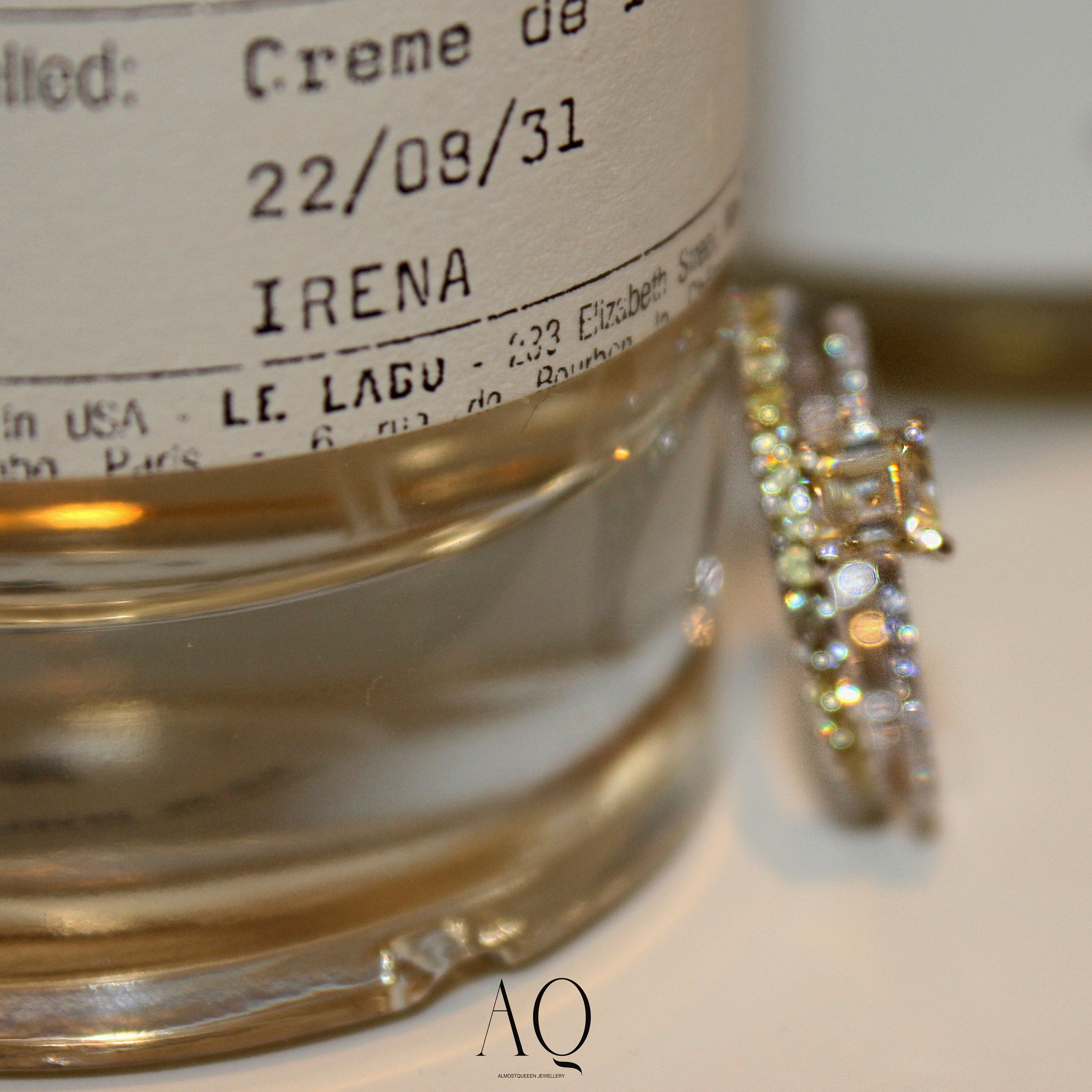 Champagne-Yellow Square Ring. High Carbon Diamonds + Rhodium-plated Sterling Silver 925