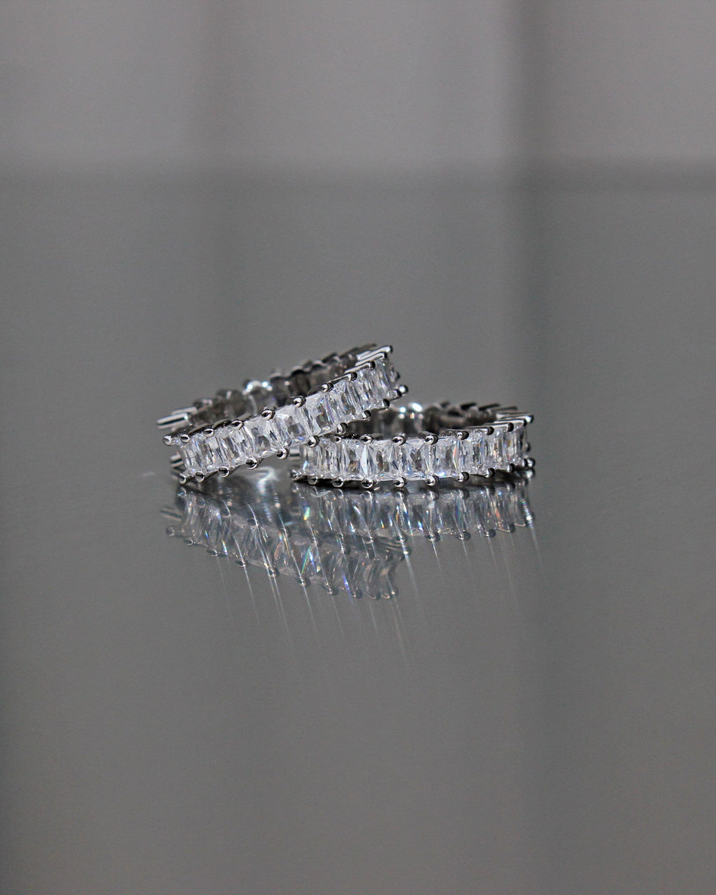 Medium Hoop Earrings. High Carbon Diamonds, Baguette Cut.