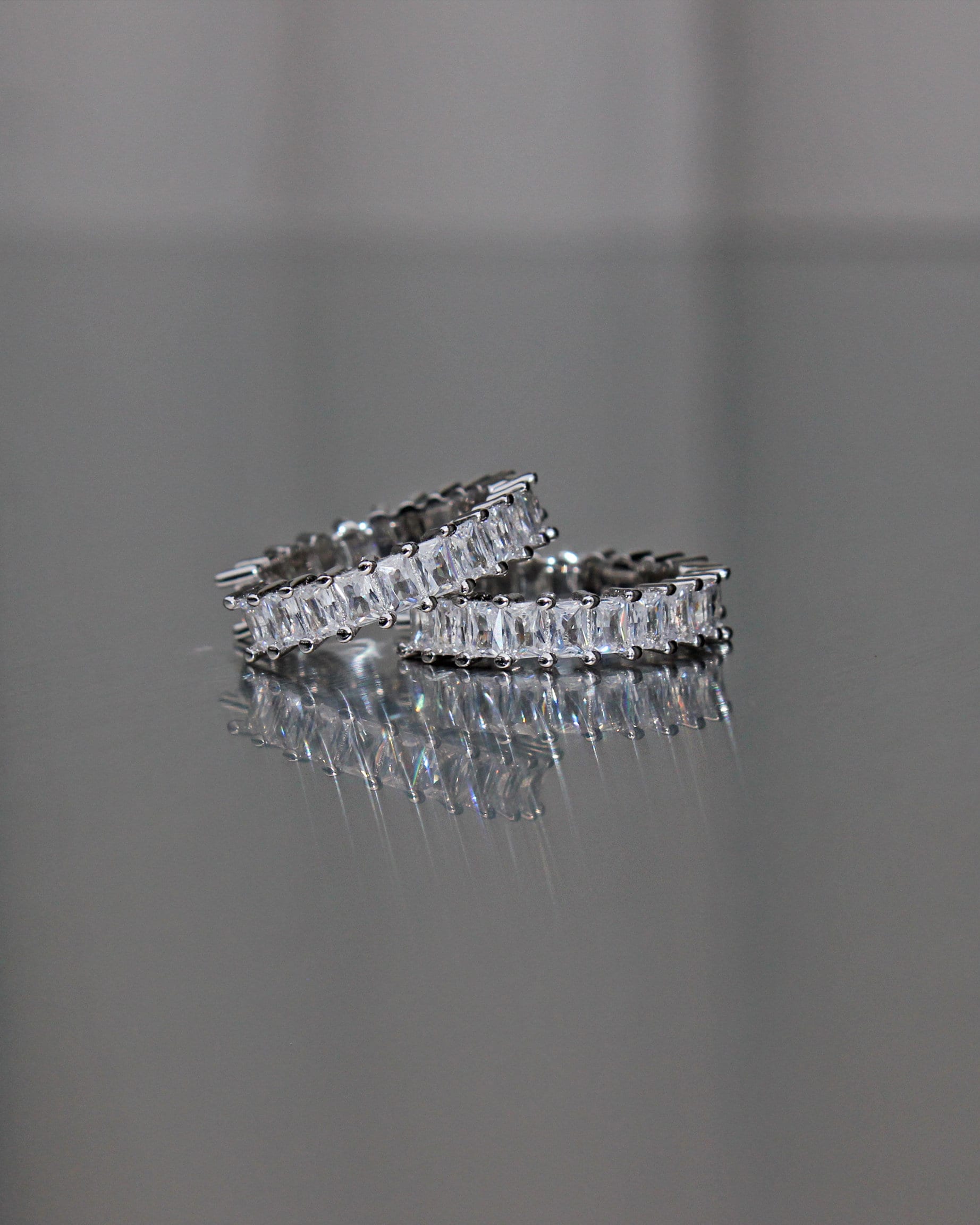 Medium Hoop Earrings. High Carbon Diamonds, Baguette Cut.